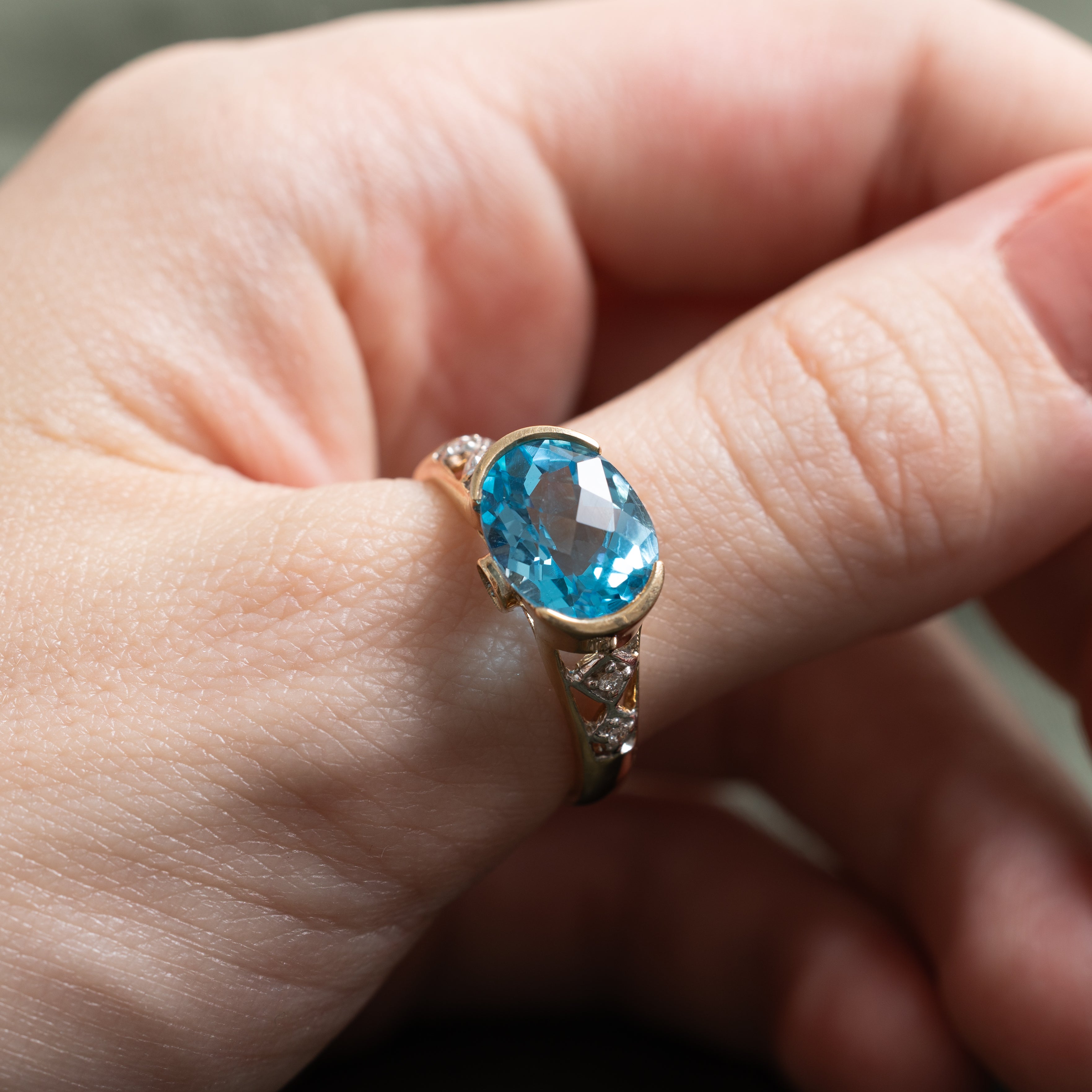 East West Blue Topaz, Sapphire & Diamond Ring | 3.96ct, 0.18ctw | SZ 9