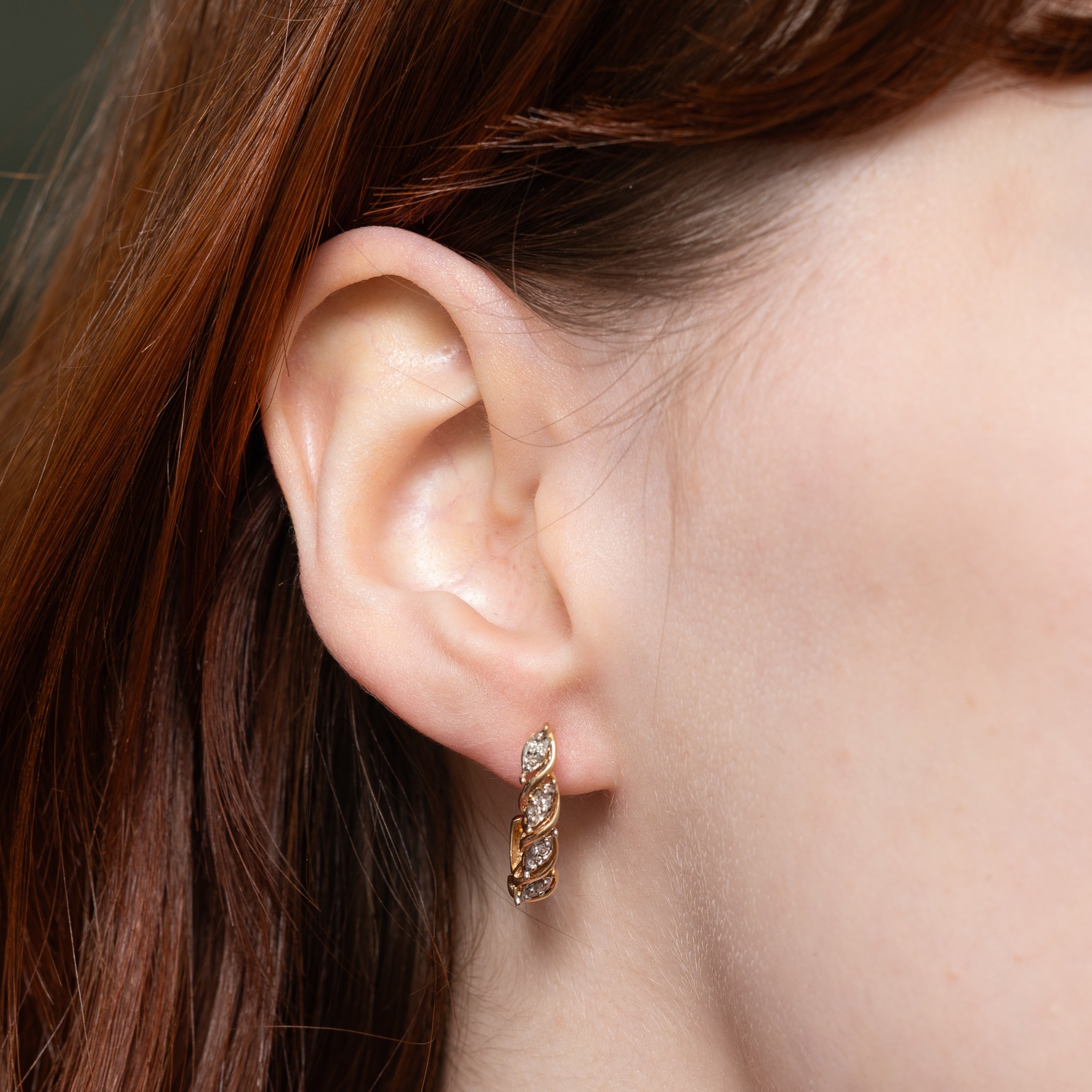 10k Diamond Grooved Half Hoop Earrings