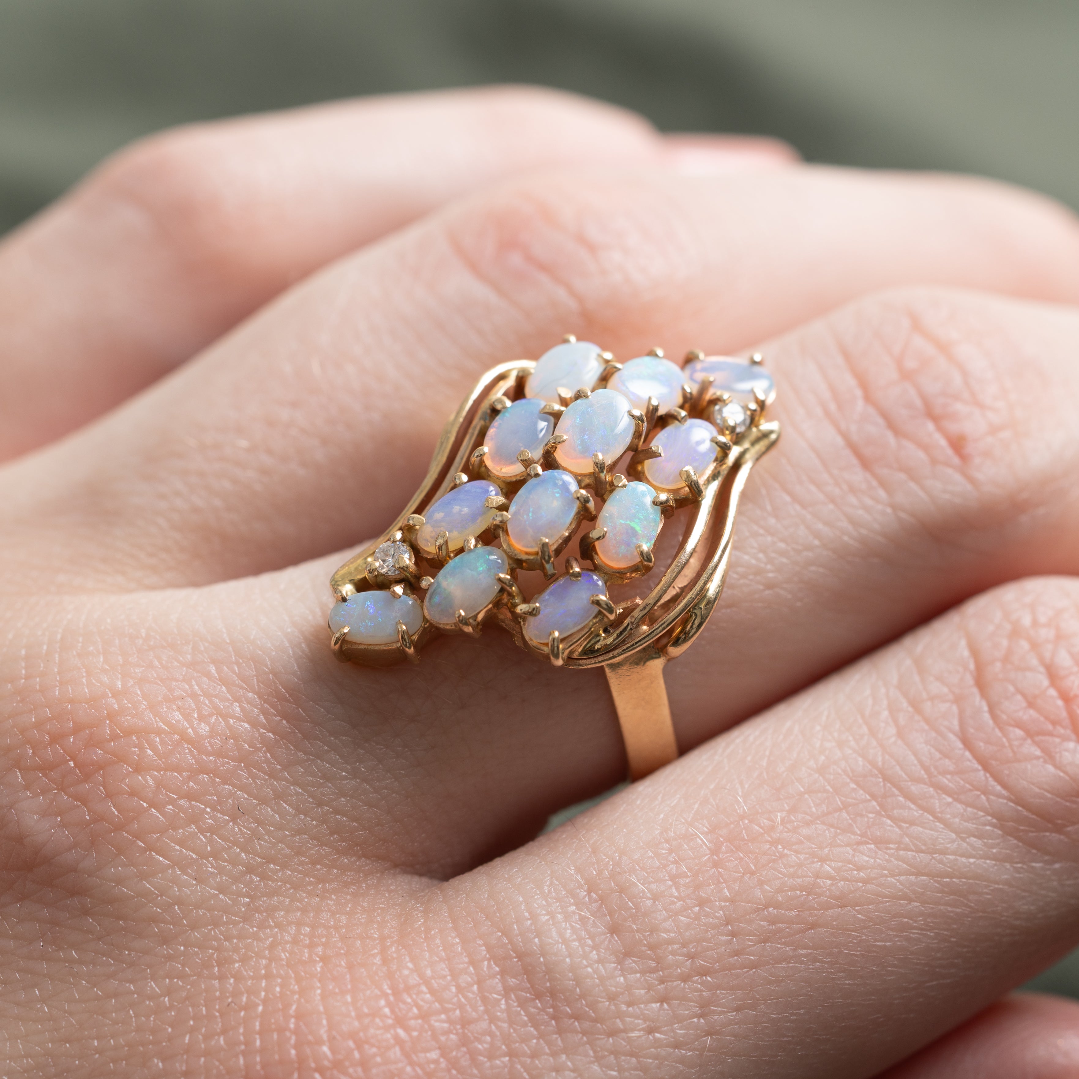 Opal & Diamond Waterfall Cocktail Ring | 0.95ctw, 0.04ct | SZ 3.75