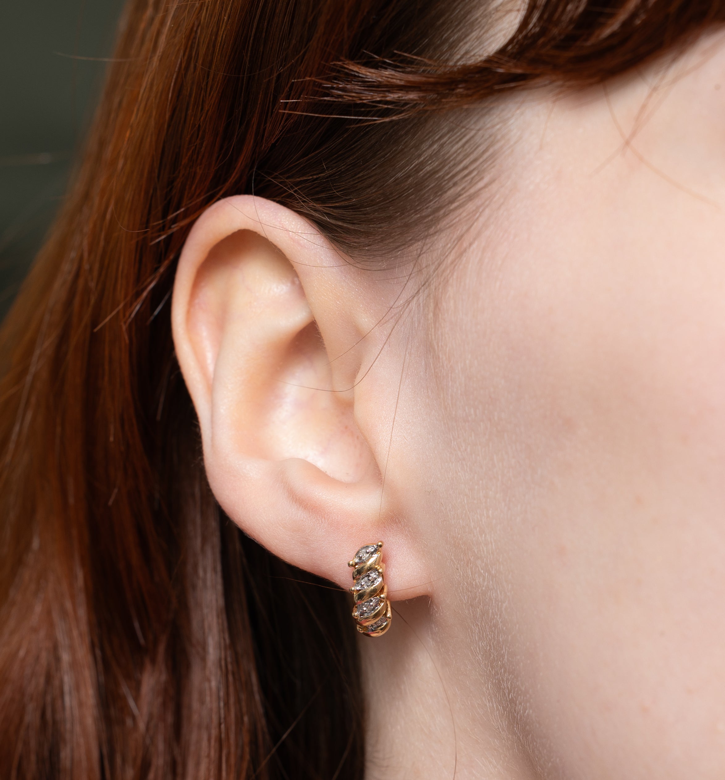 10k Diamond Grooved Half Huggie Earrings