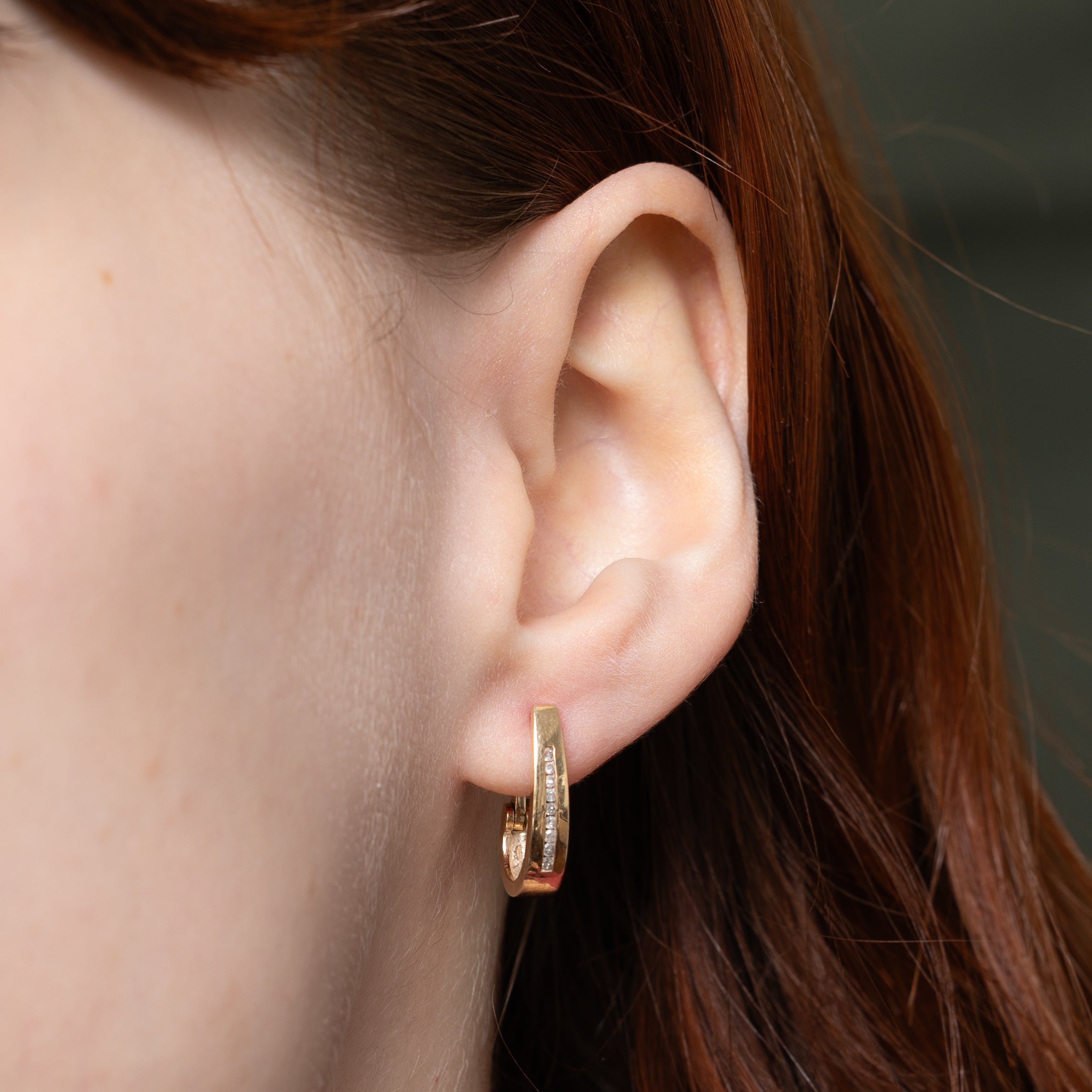 10k Channel Set Diamond Hoop Earrings