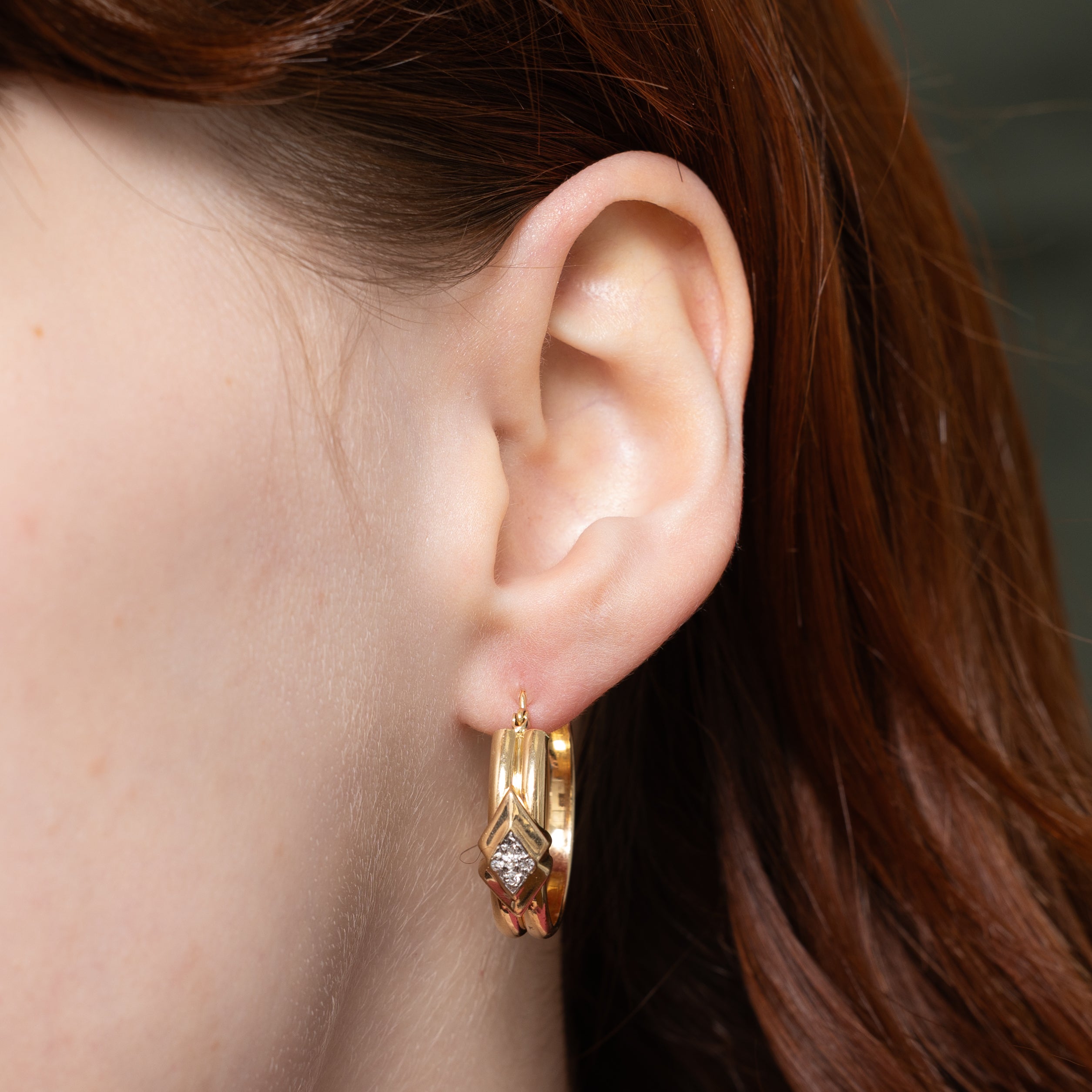 14k Diamond Grooved Hoop Earrings