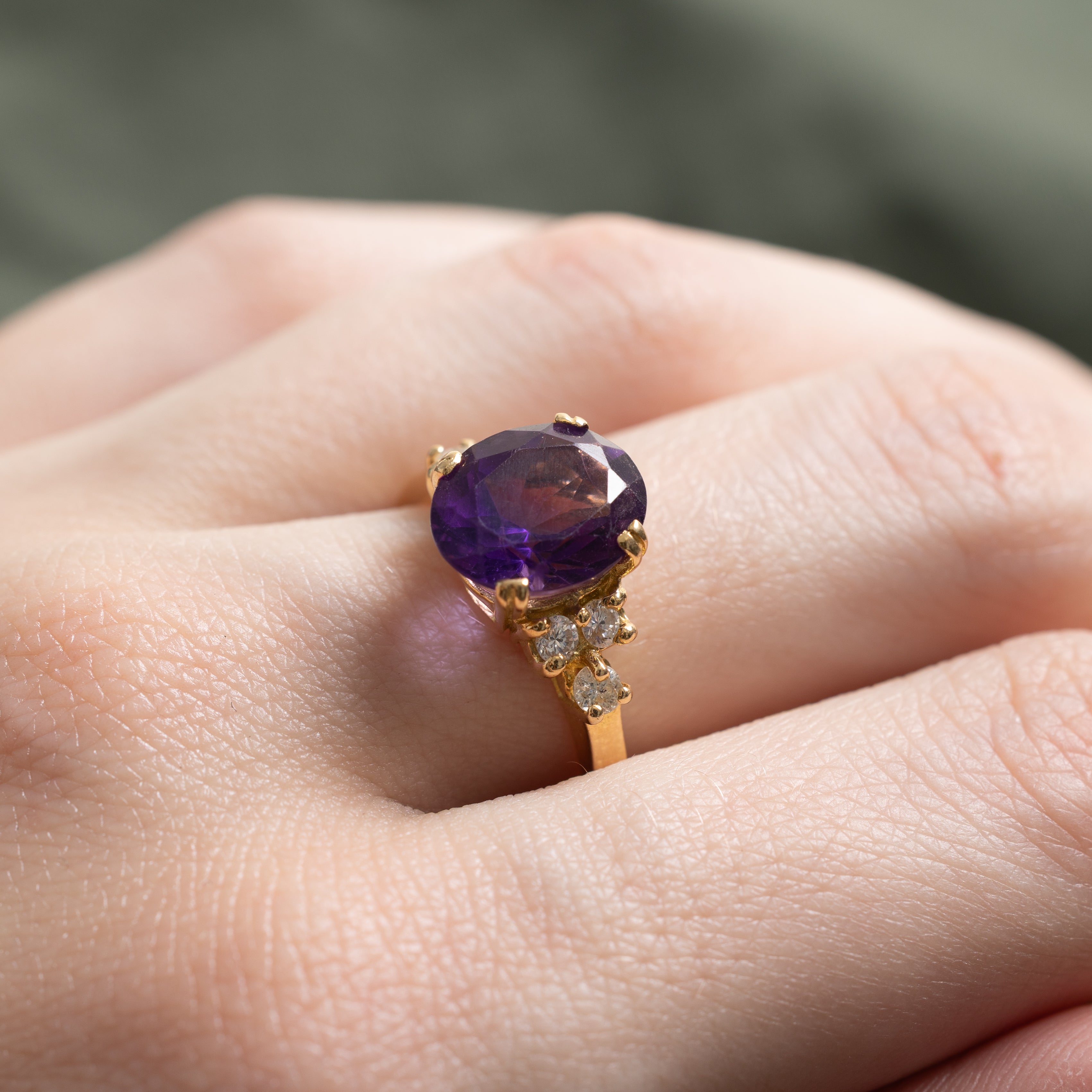 18k Amethyst & Diamond Cocktail Ring | 3.15ct, 0.30ctw | SZ 7.25