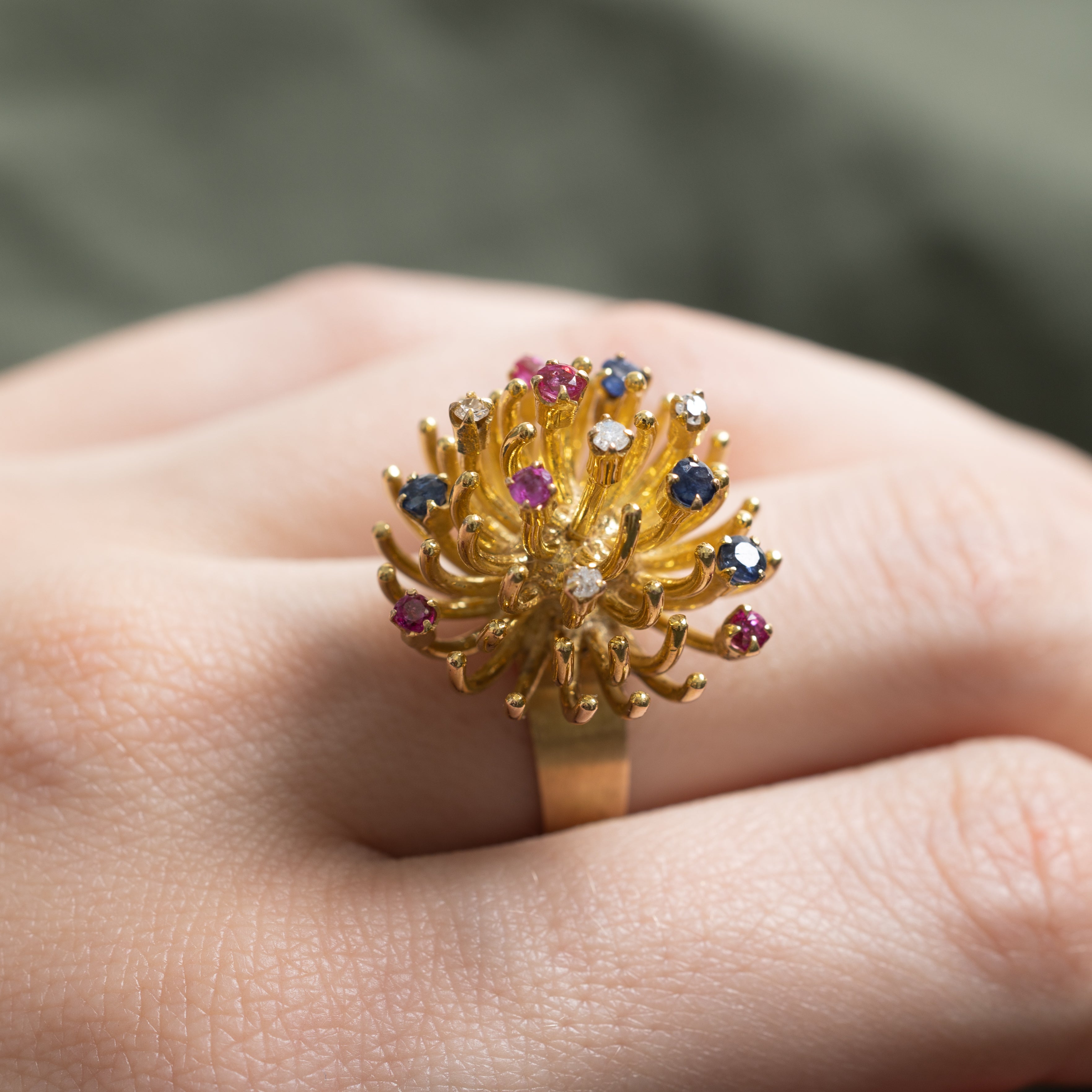 Scattered Multi Gemstone Chrysanthemum Cocktail Ring | 0.08ct, 0.42ctw | SZ 6.25