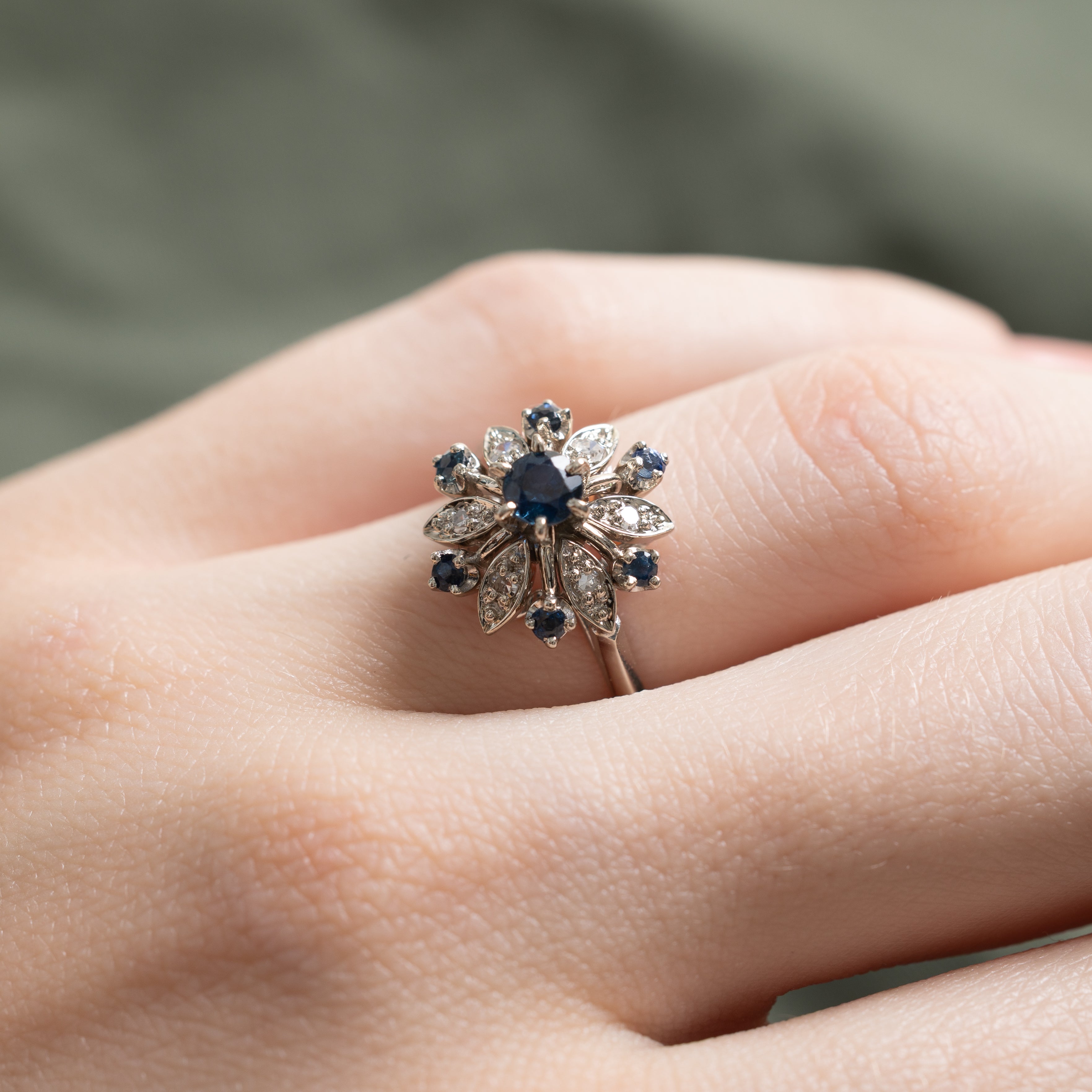 Sapphire & Diamond Snowflake Cocktail Ring | 0.45ctw, 0.06ctw | SZ 5.25
