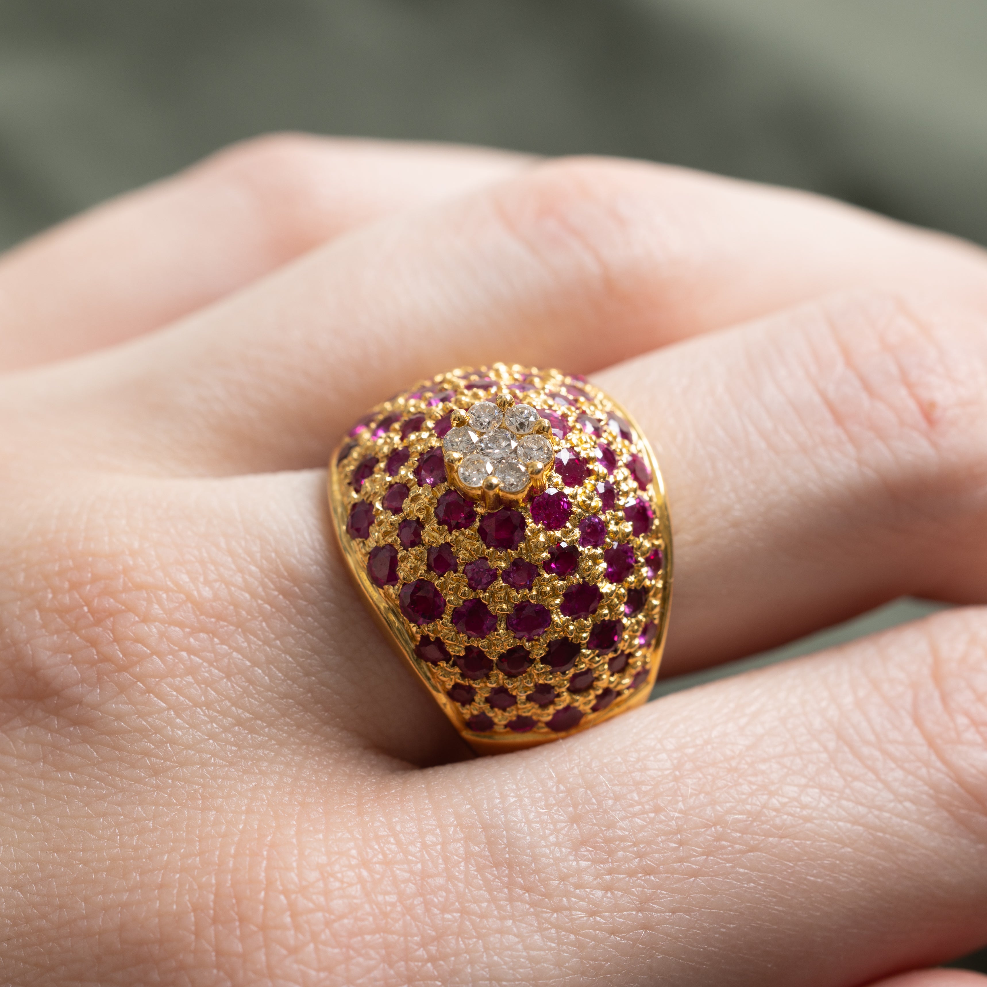 18k Synthetic Ruby & Natural Diamond Dome Ring | 2.73ctw, 0.18ctw | SZ 8