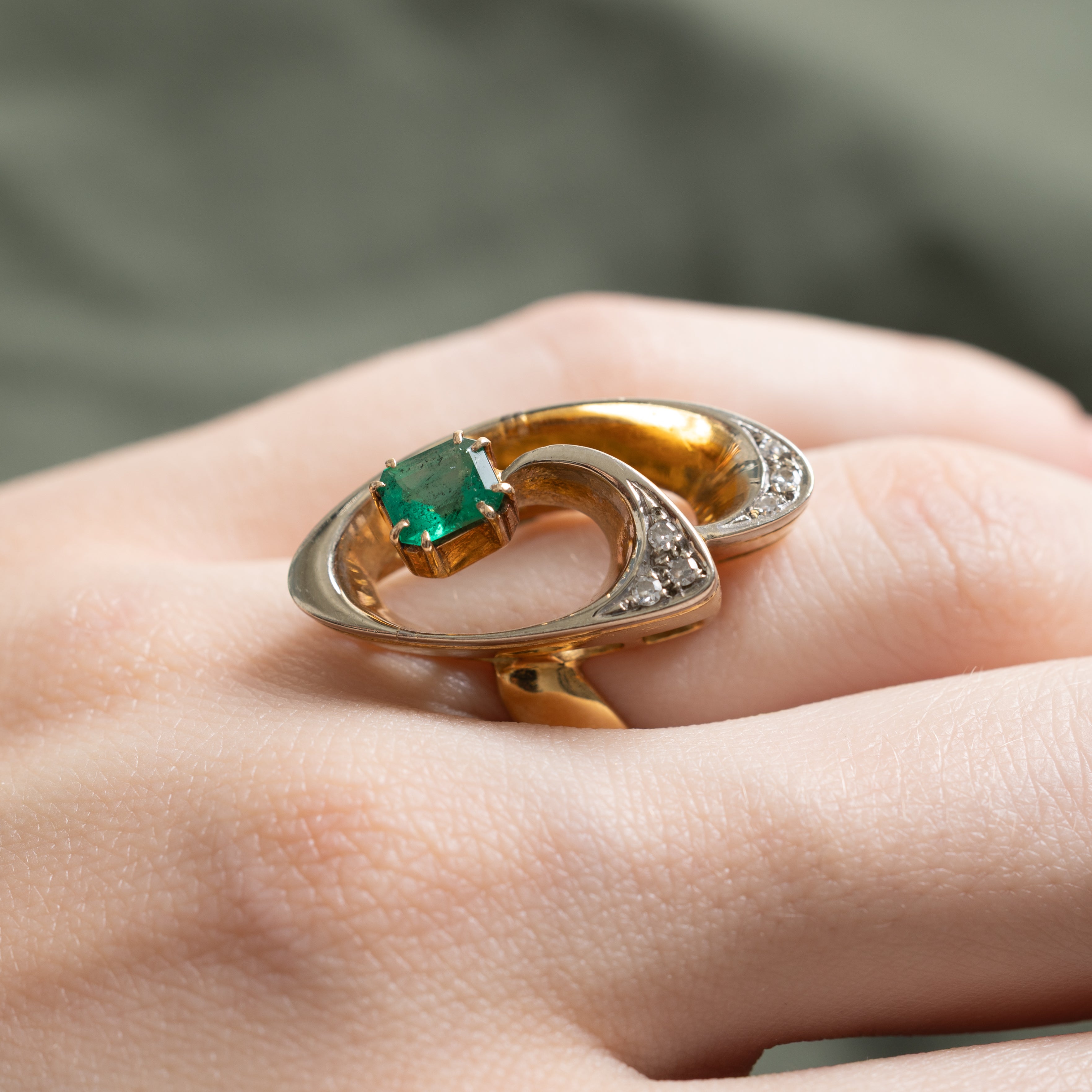 18k Emerald & Diamond Open Swirl Cocktail Ring | 0.70ct, 0.05ctw | SZ 6.25
