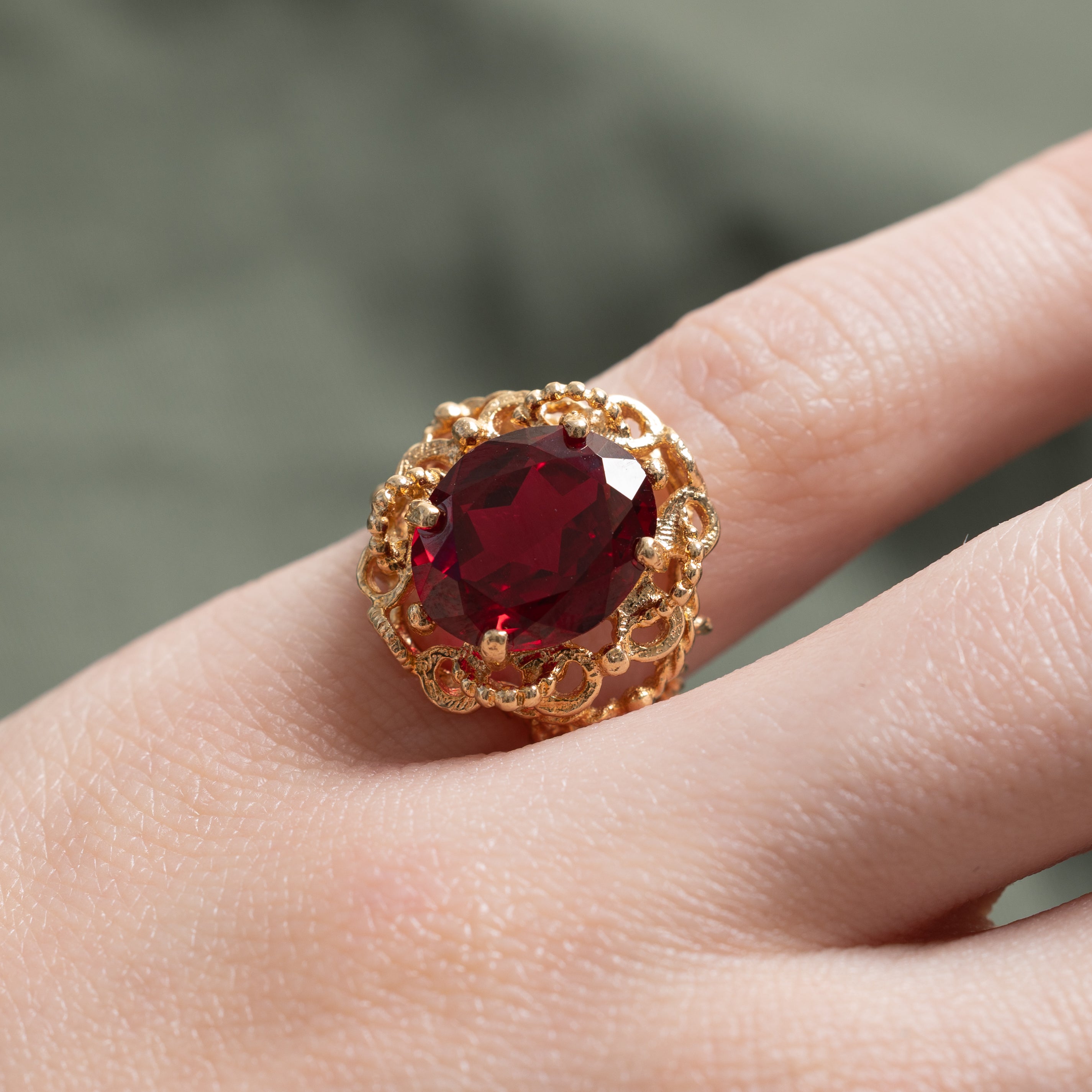 Synthetic Ruby Scrollwork & Openwork Ring | 4.67ct | SZ 3.25