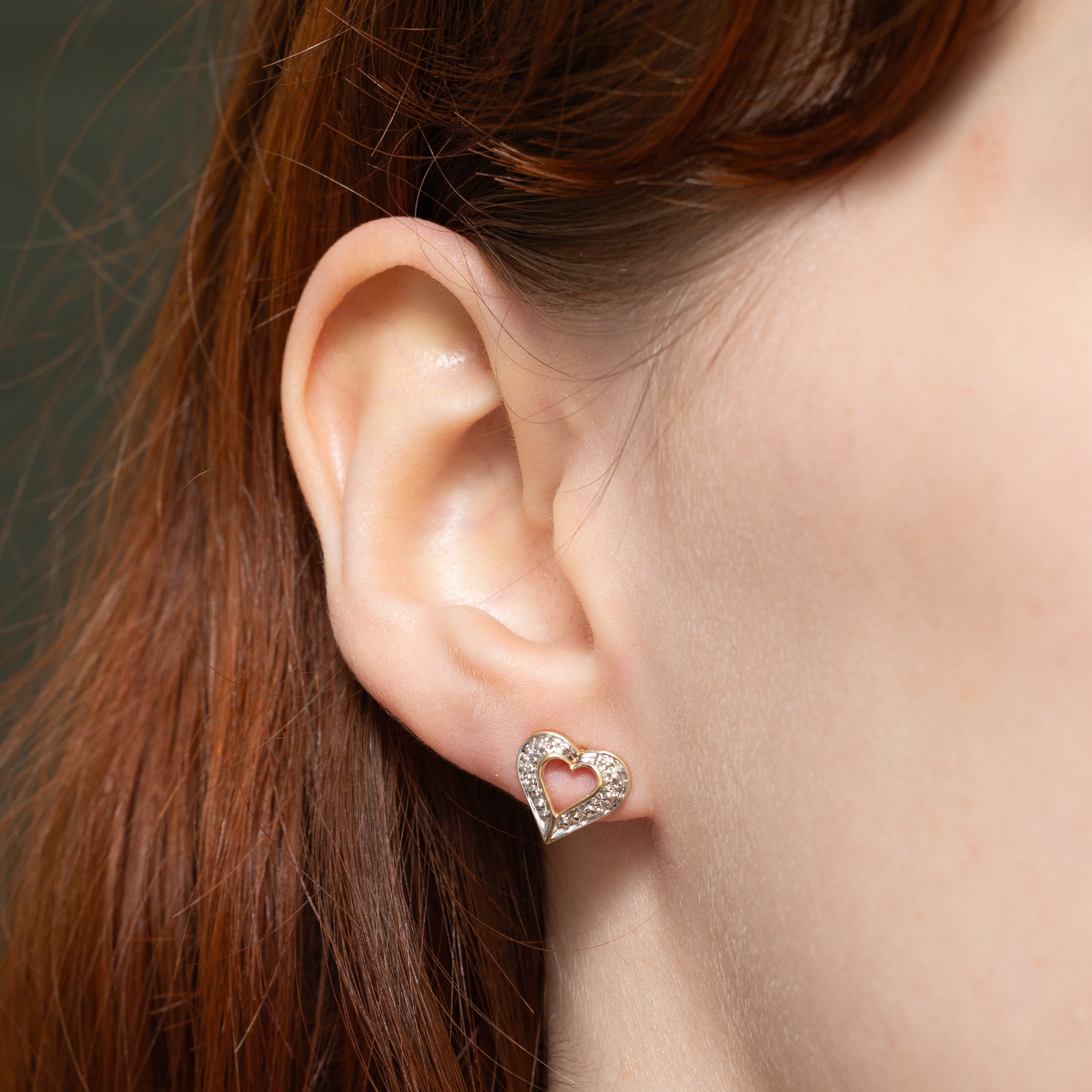 10k Halo Diamond Open Heart Stud Earrings