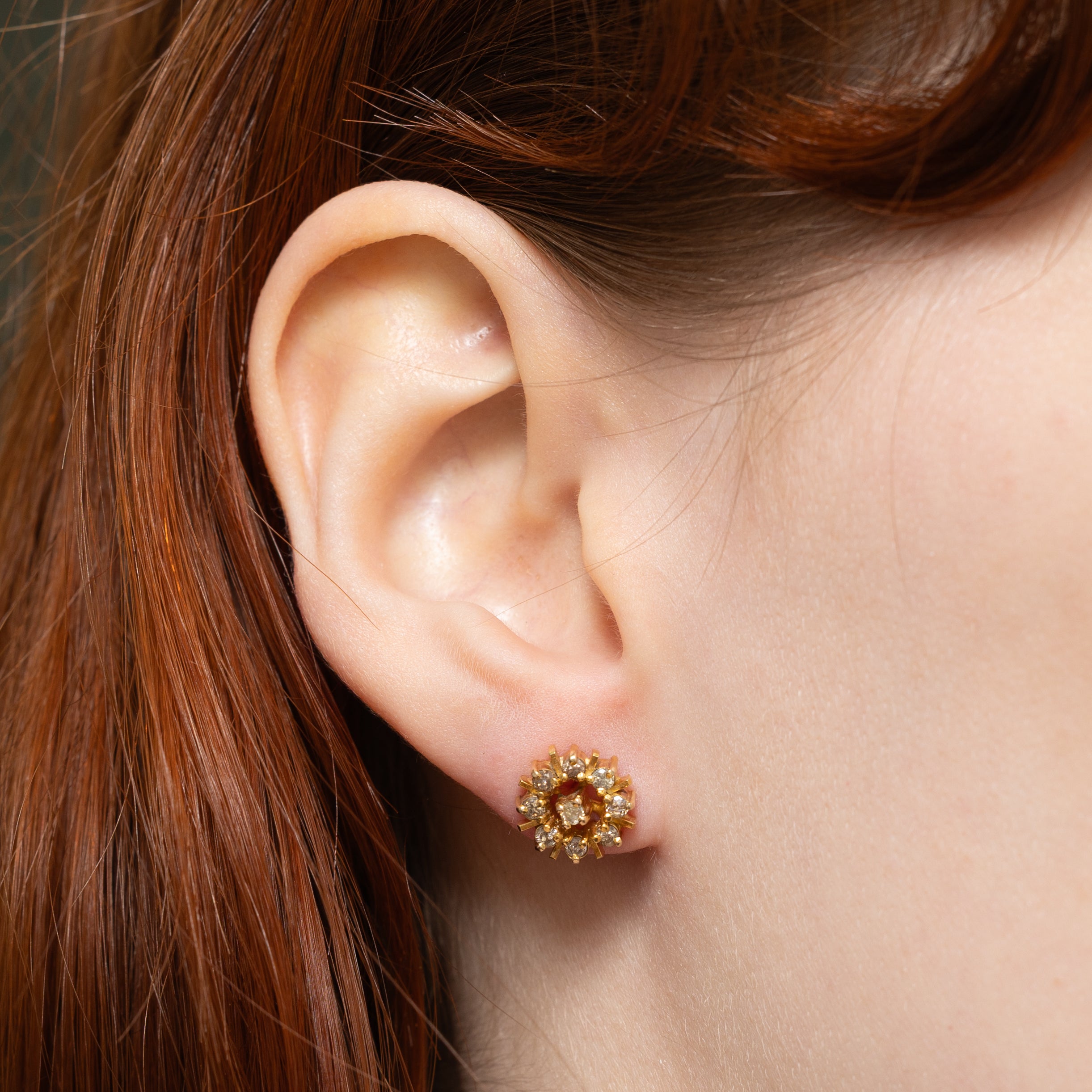 12k Diamond Cluster Stud Earrings