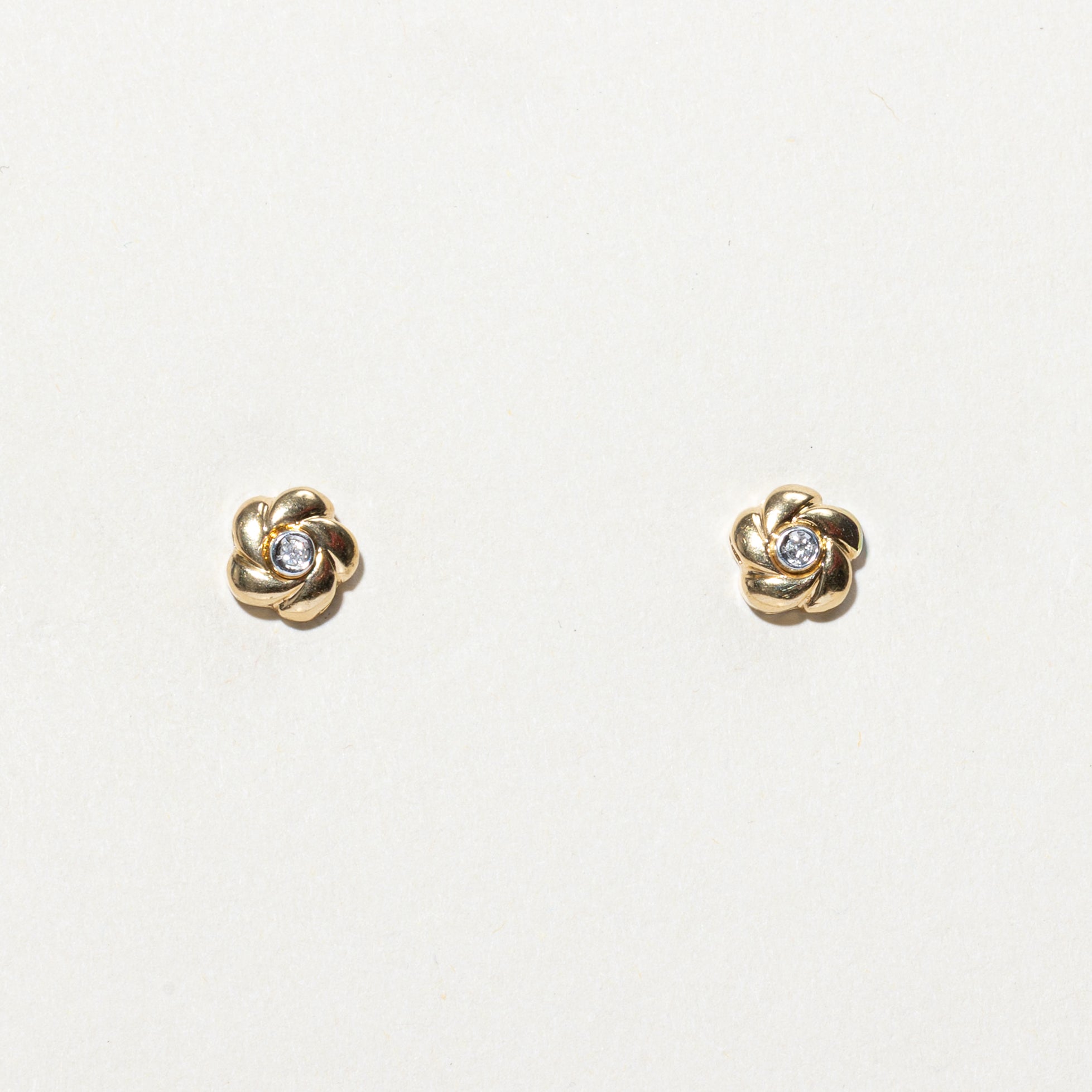 14k Bezel Set Diamond Flower Stud Earrings