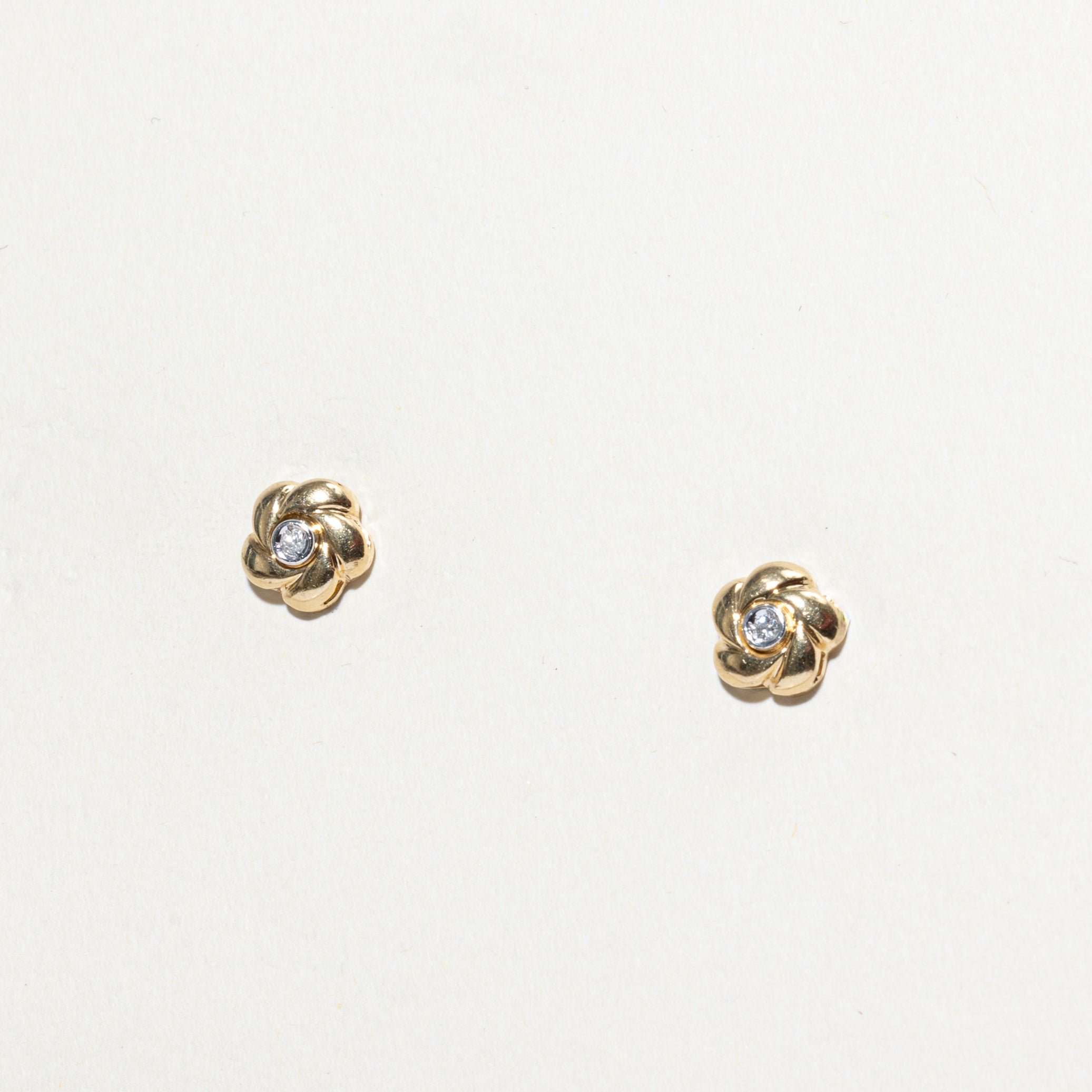 14k Bezel Set Diamond Flower Stud Earrings