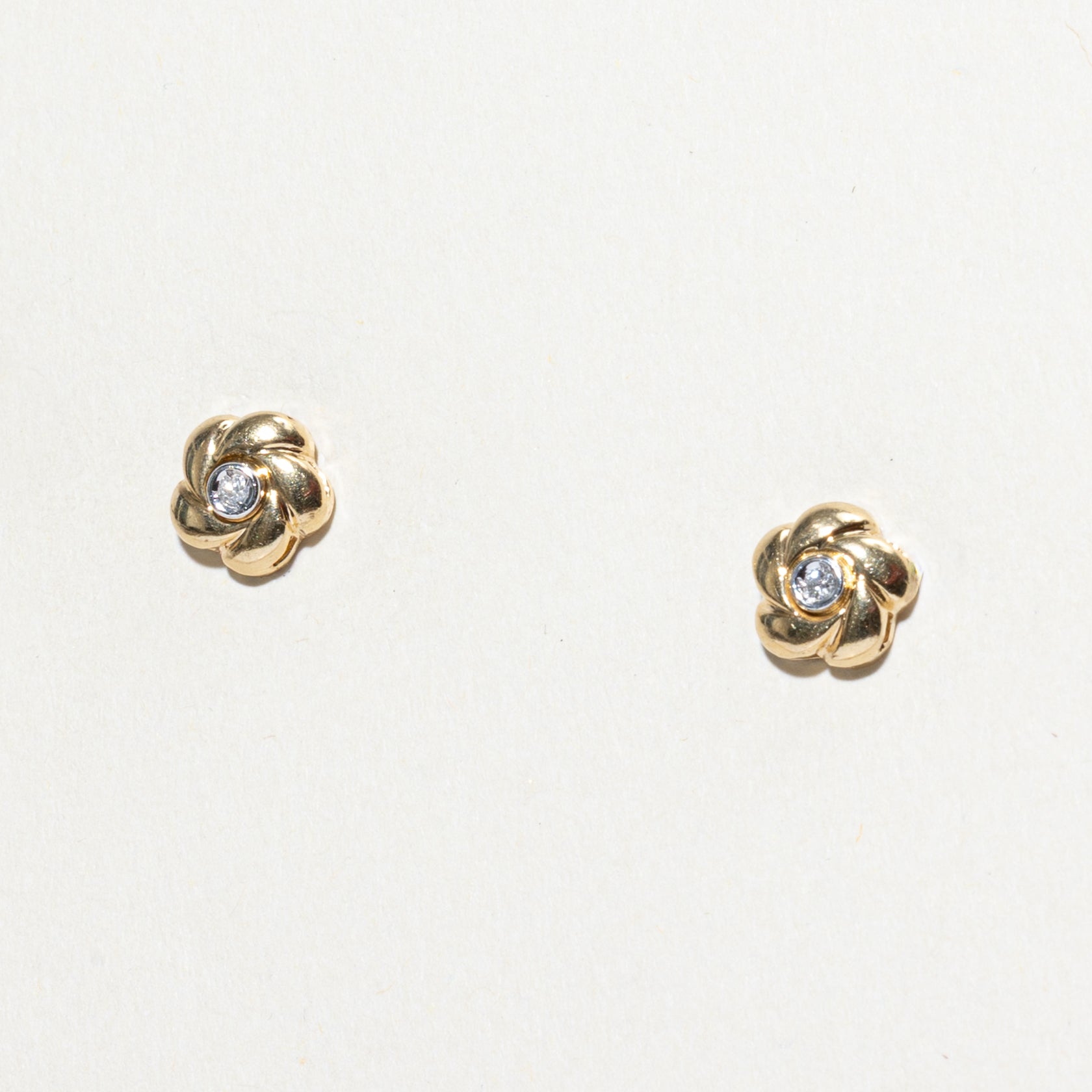 14k Bezel Set Diamond Flower Stud Earrings