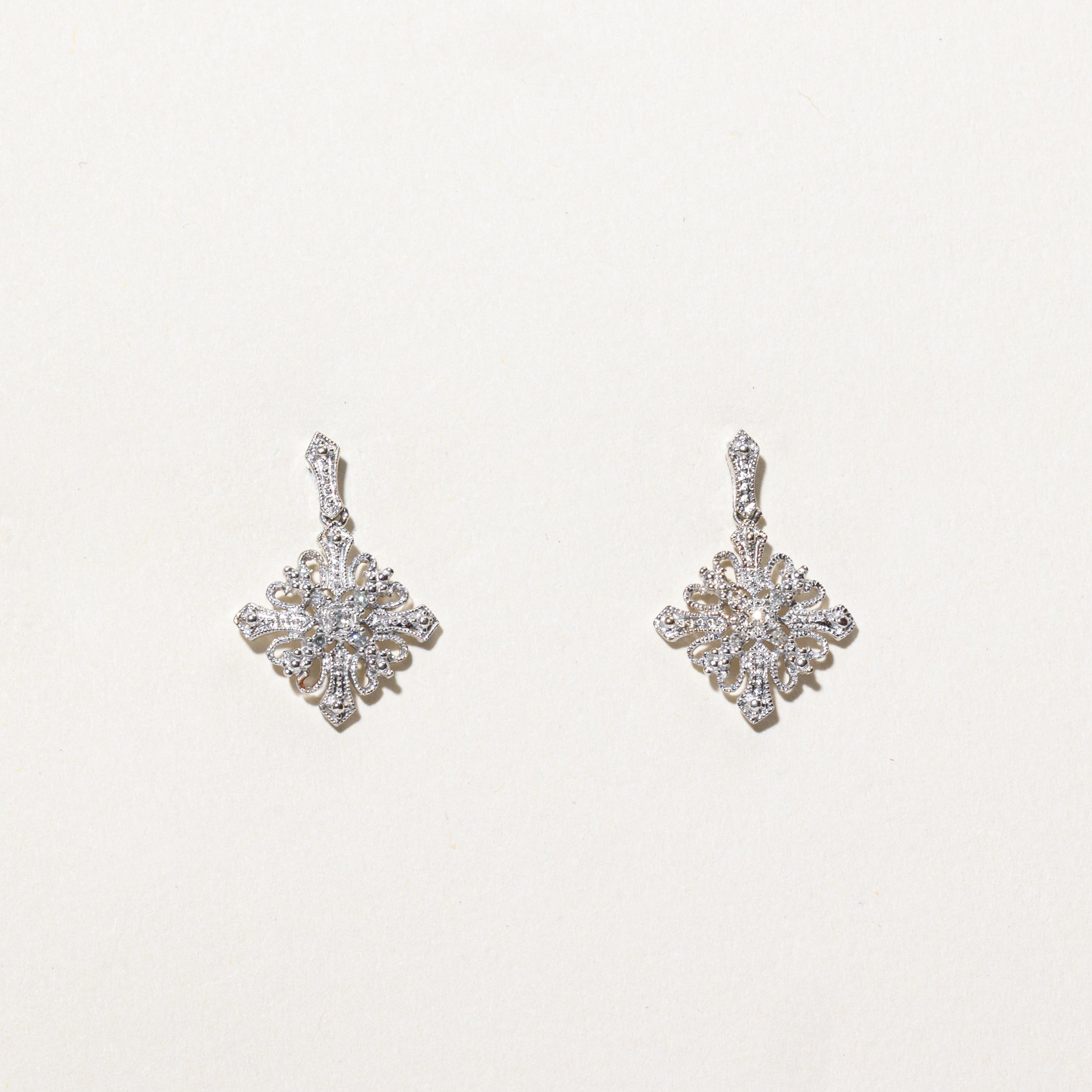 10k Diamond Ornate Snowflake Drop Earrings