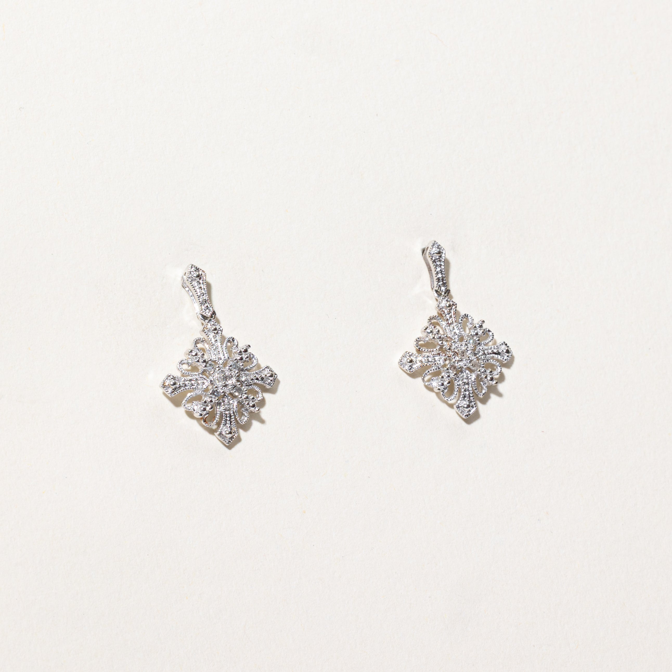 10k Diamond Ornate Snowflake Drop Earrings