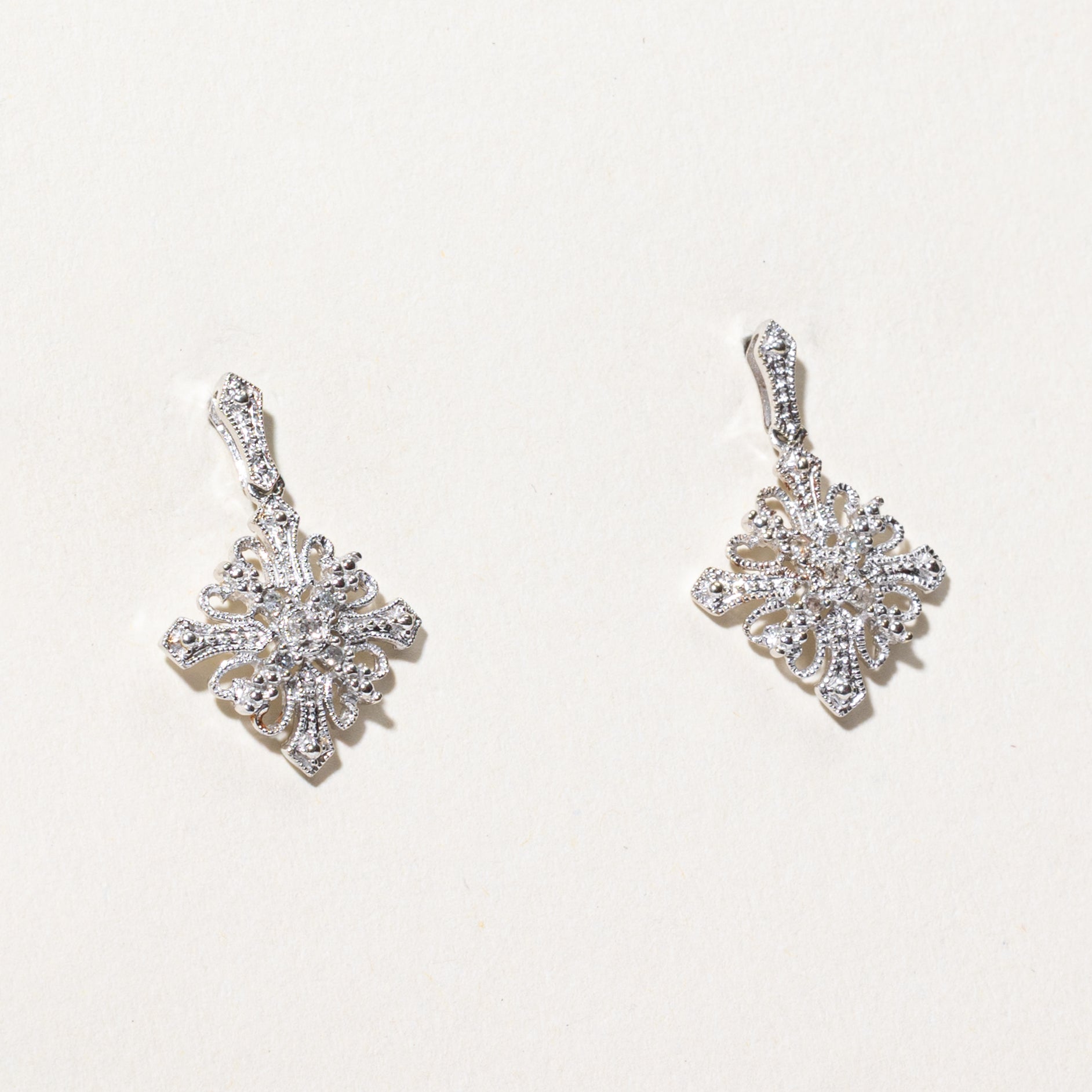 10k Diamond Ornate Snowflake Drop Earrings