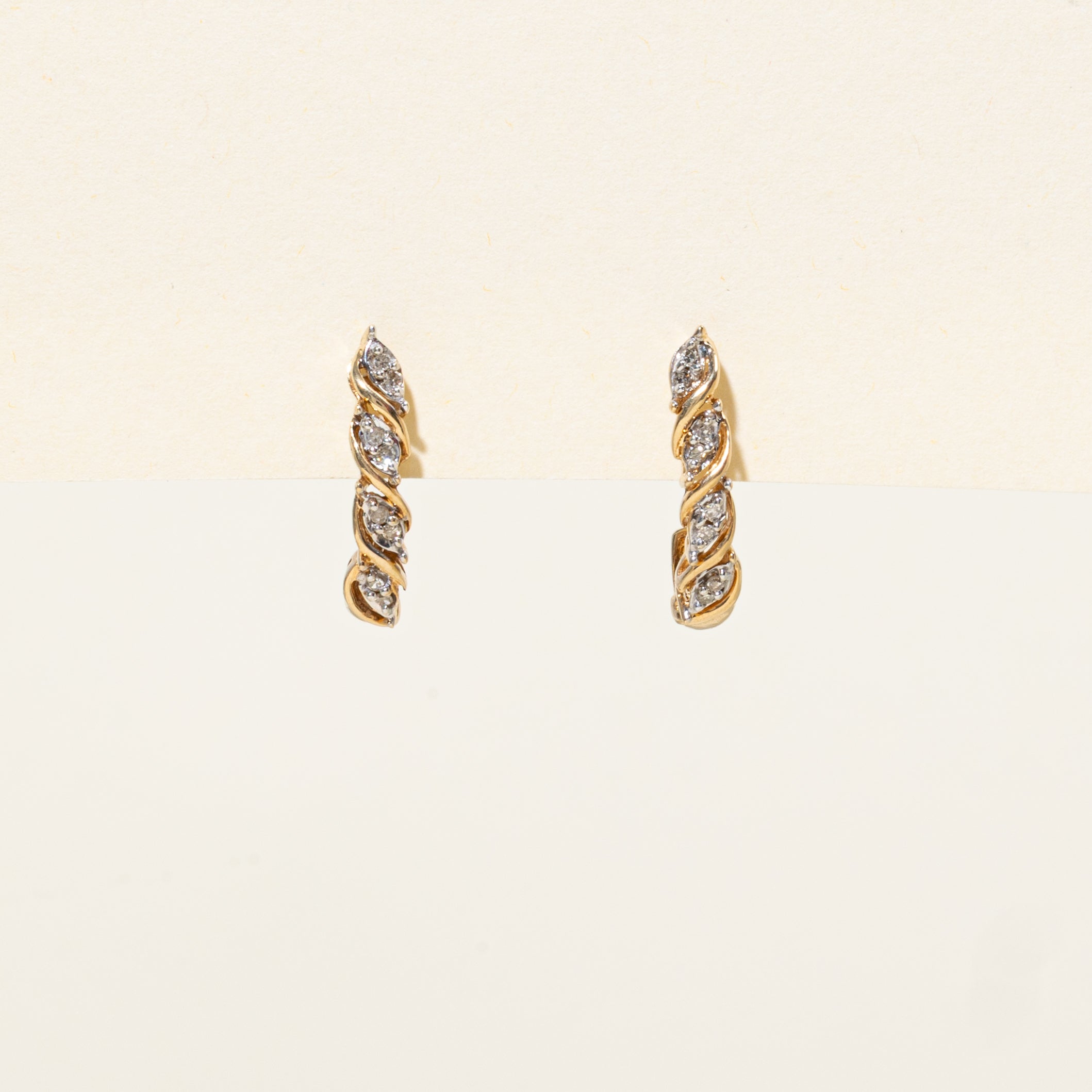 10k Diamond Grooved Half Hoop Earrings