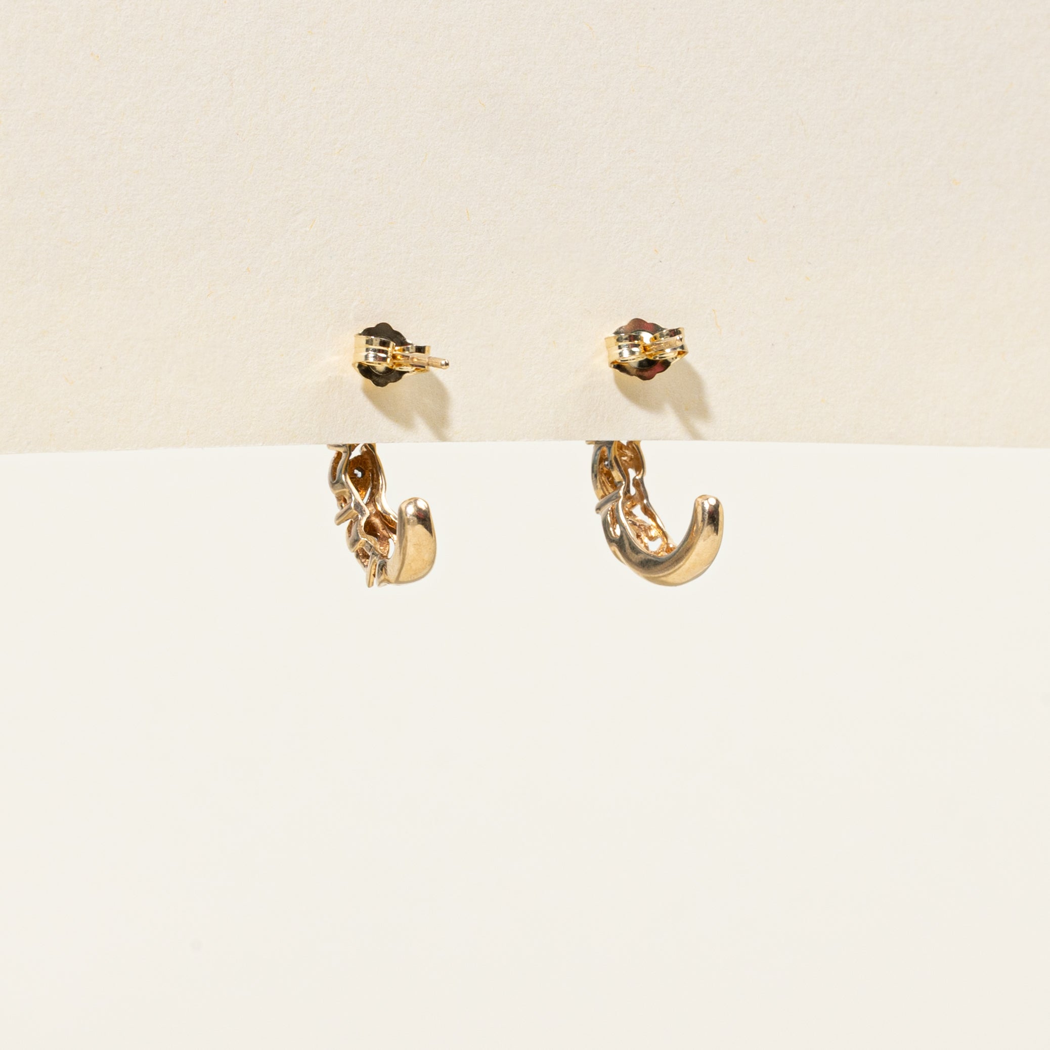 10k Diamond Grooved Half Hoop Earrings