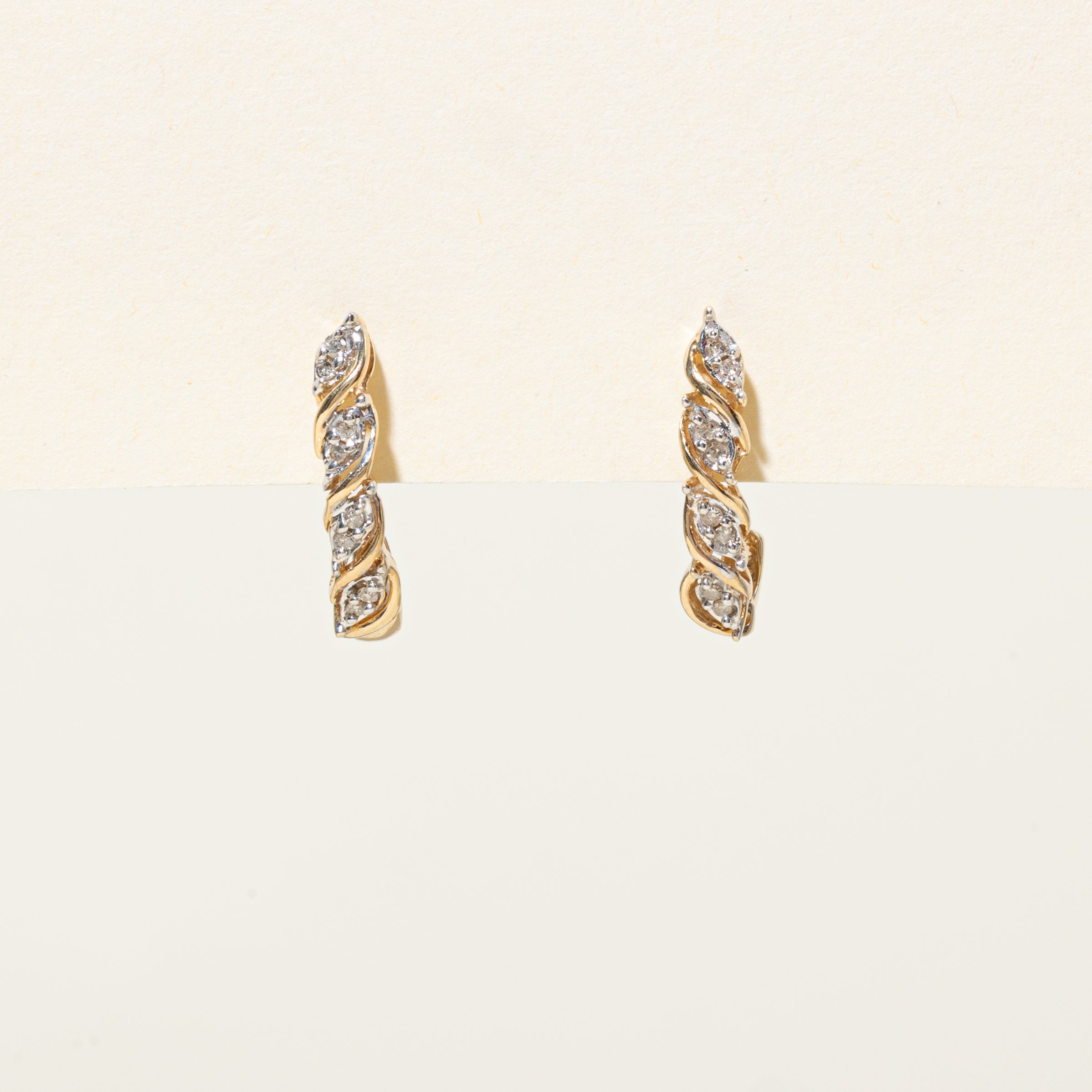 10k Diamond Grooved Half Hoop Earrings