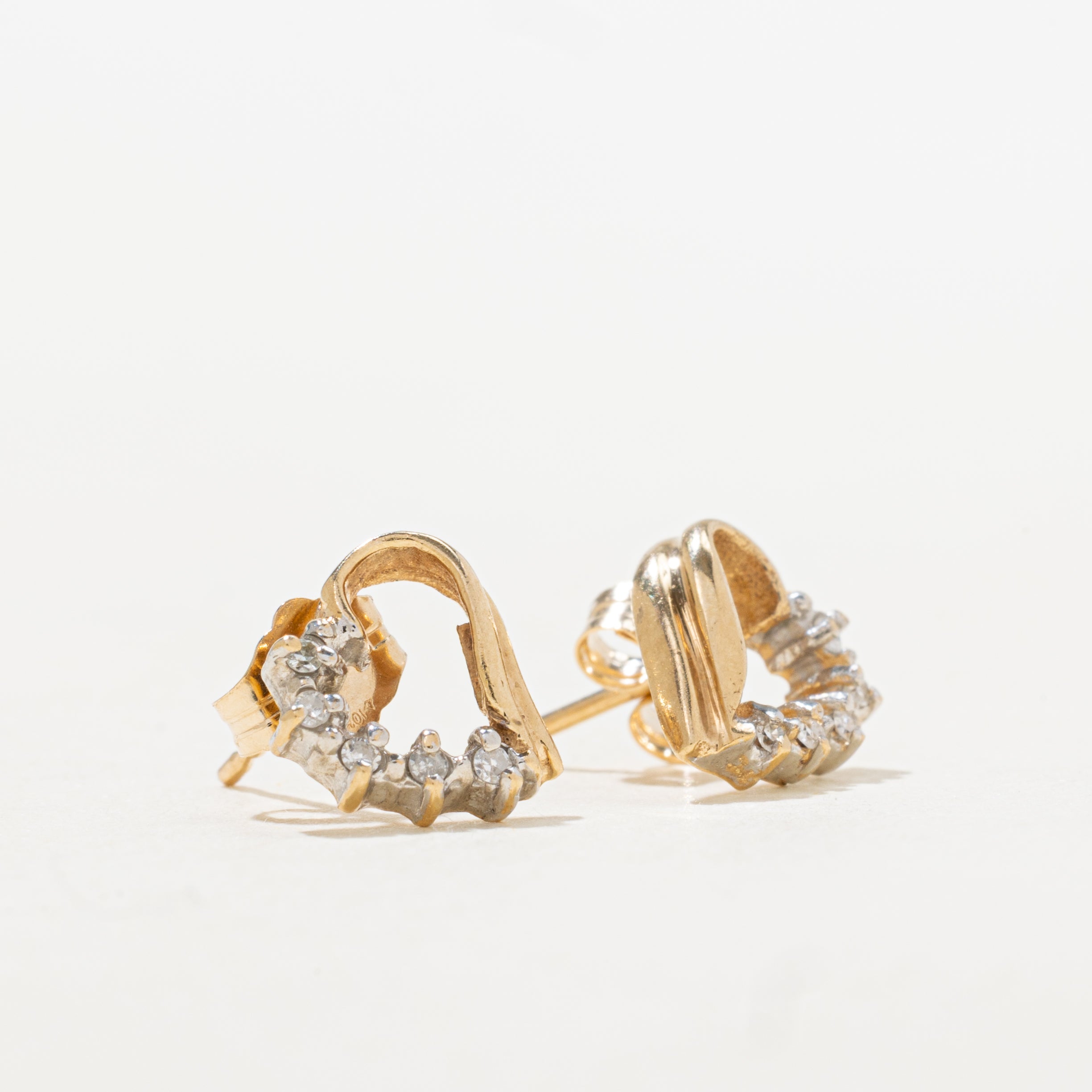 10k Diamond Open Heart Stud Earrings