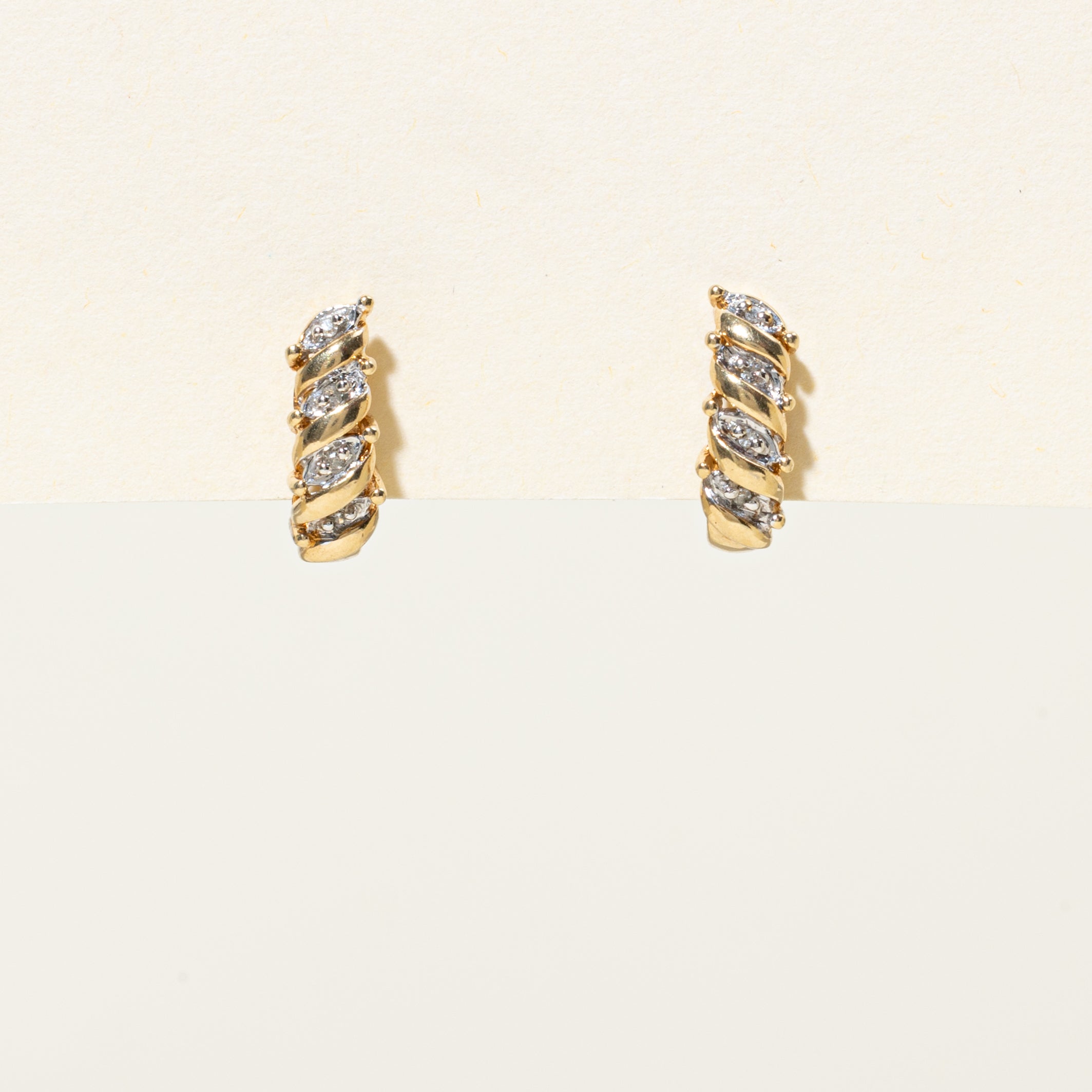 10k Diamond Grooved Half Huggie Earrings