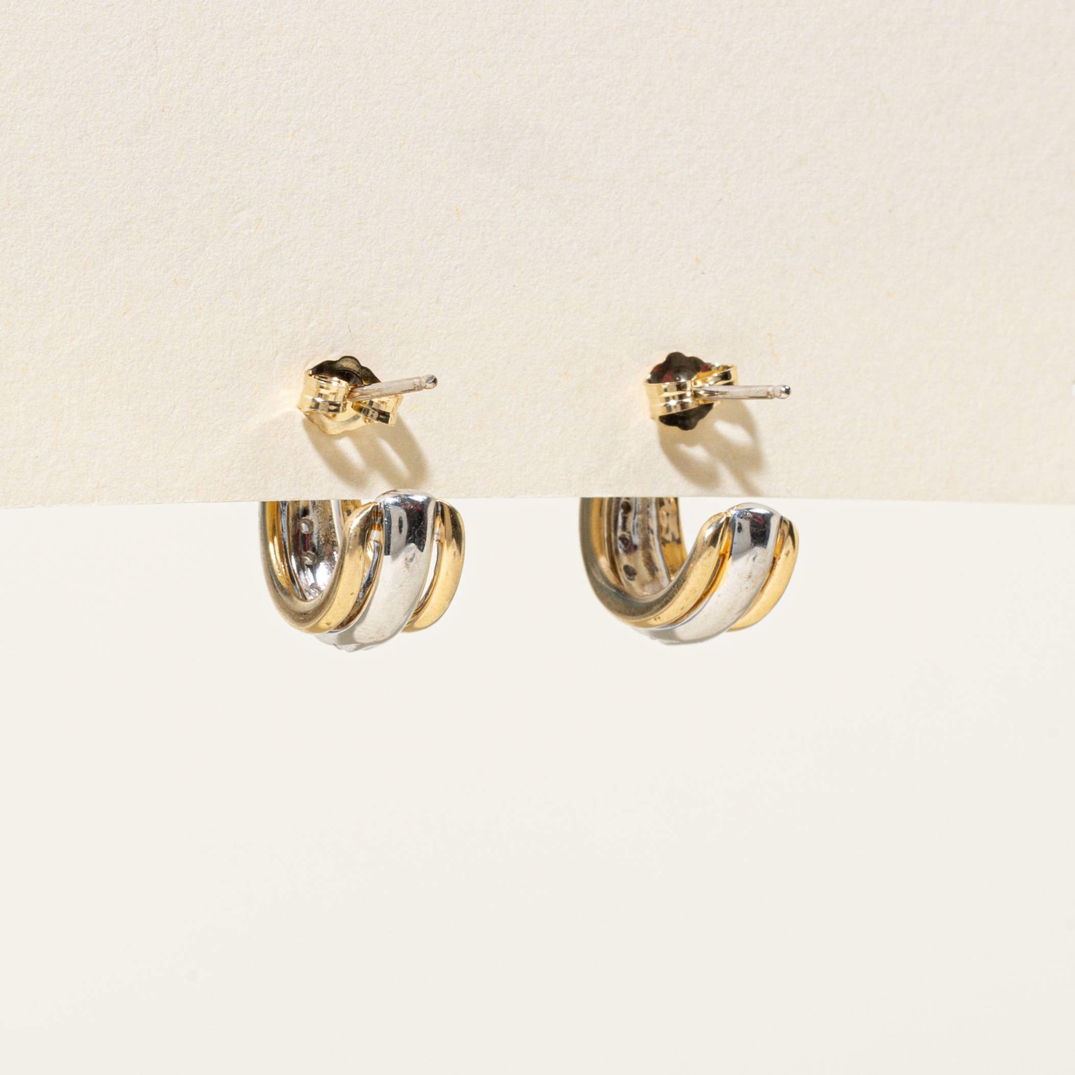 14k Two Tone Gold Diamond Hoop Earrings
