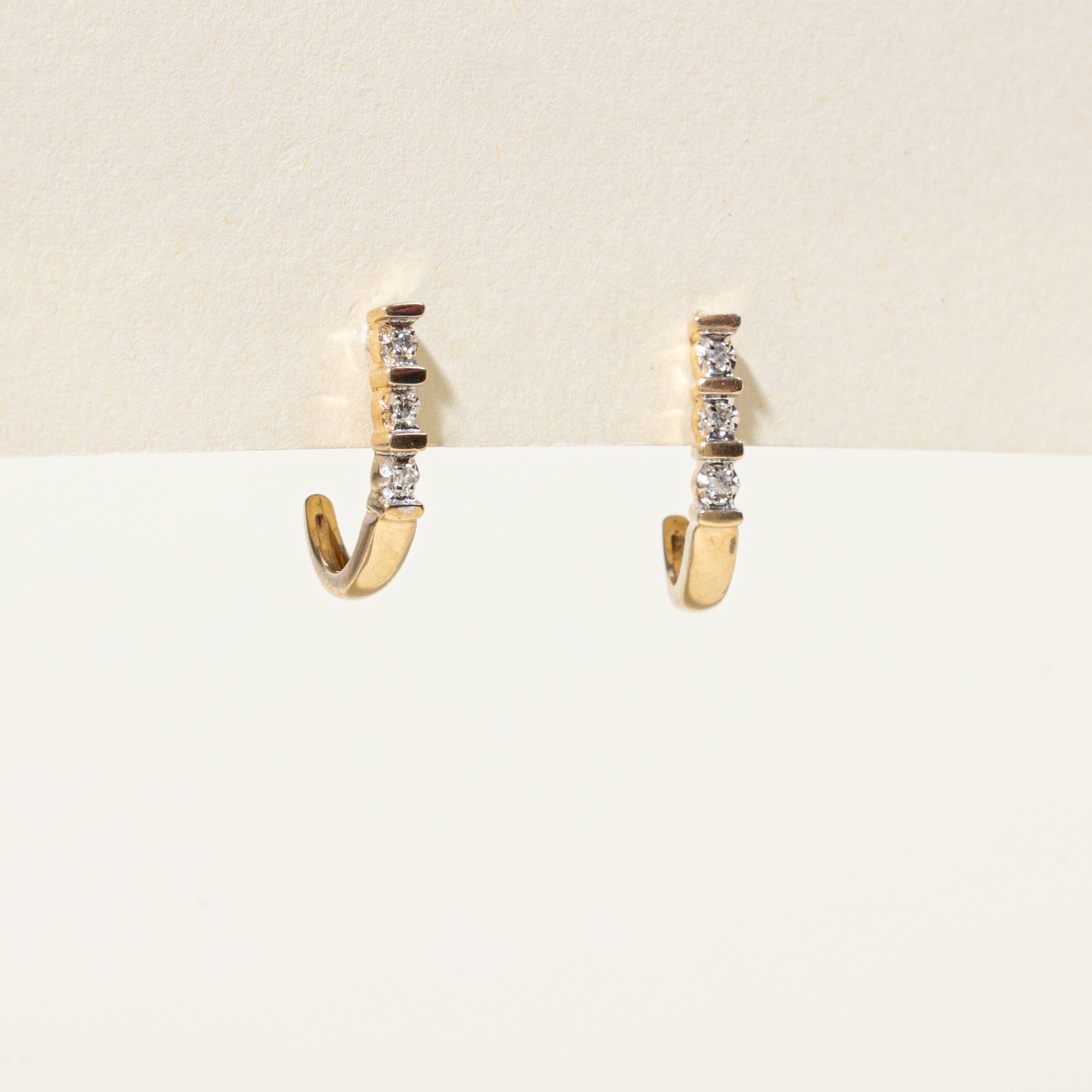 Three Stone Diamond Half Hoop Earrings