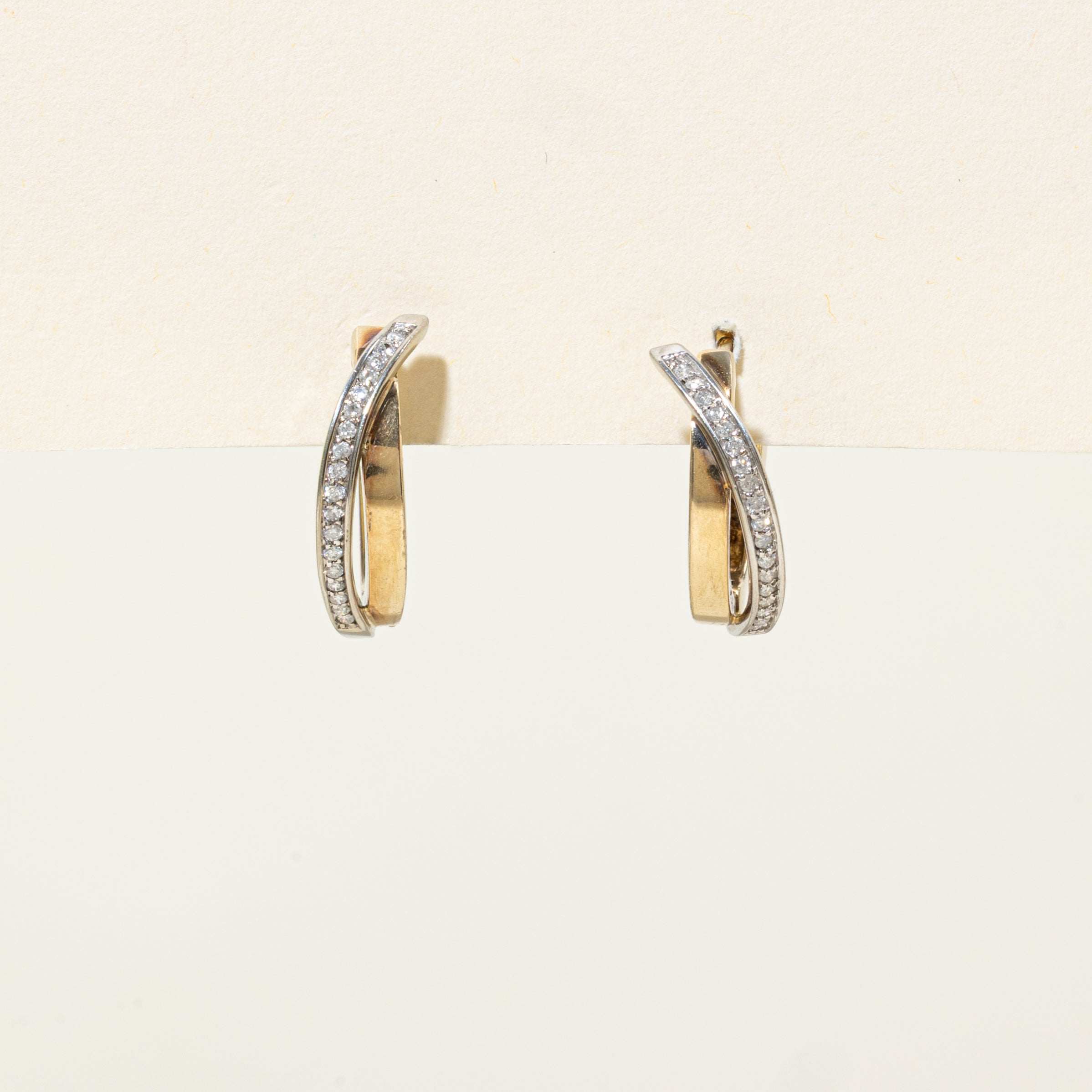 10k Two Tone Gold Diamond Cross Over Hoop Earrings