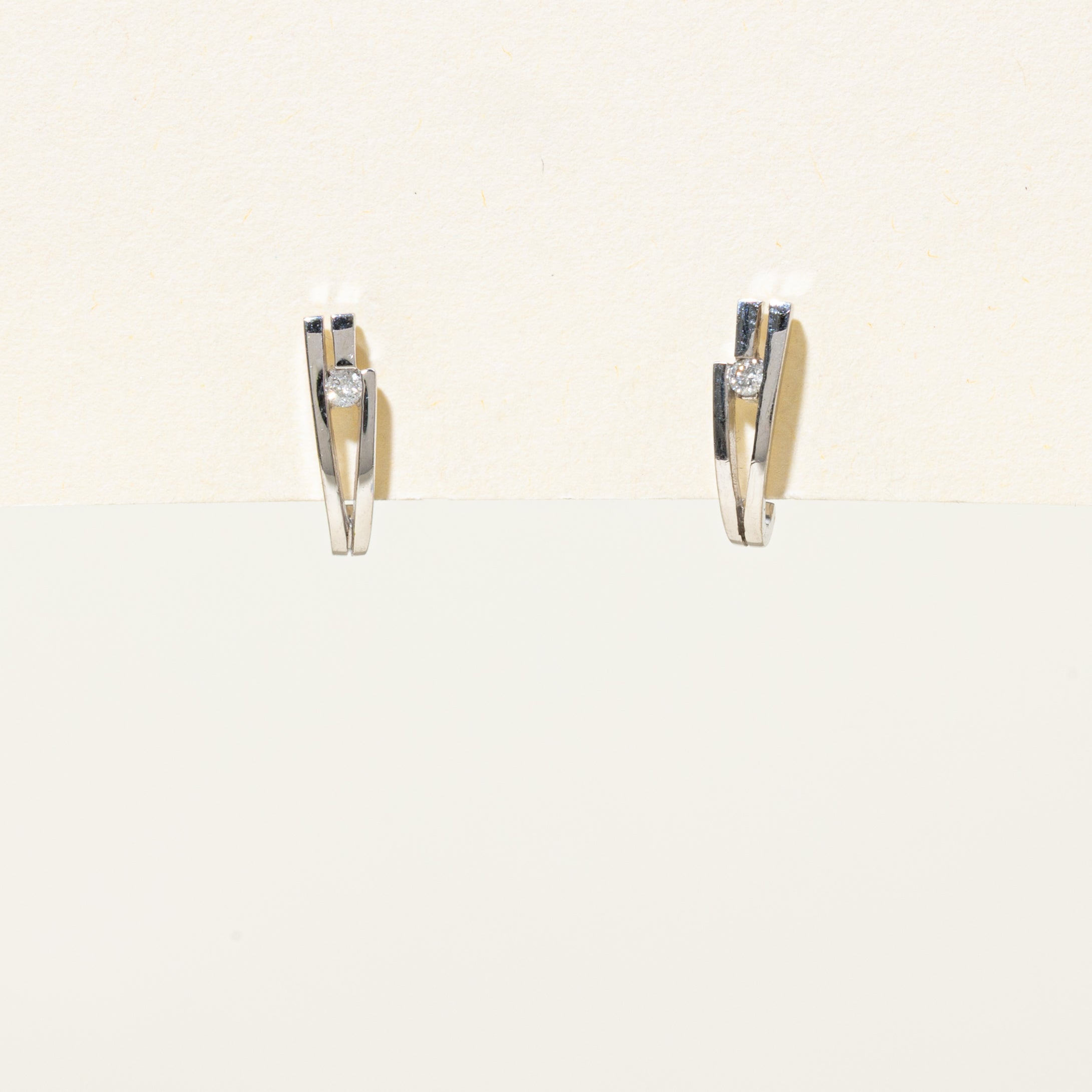 10k Tension Set Diamond Half Huggie Earrings