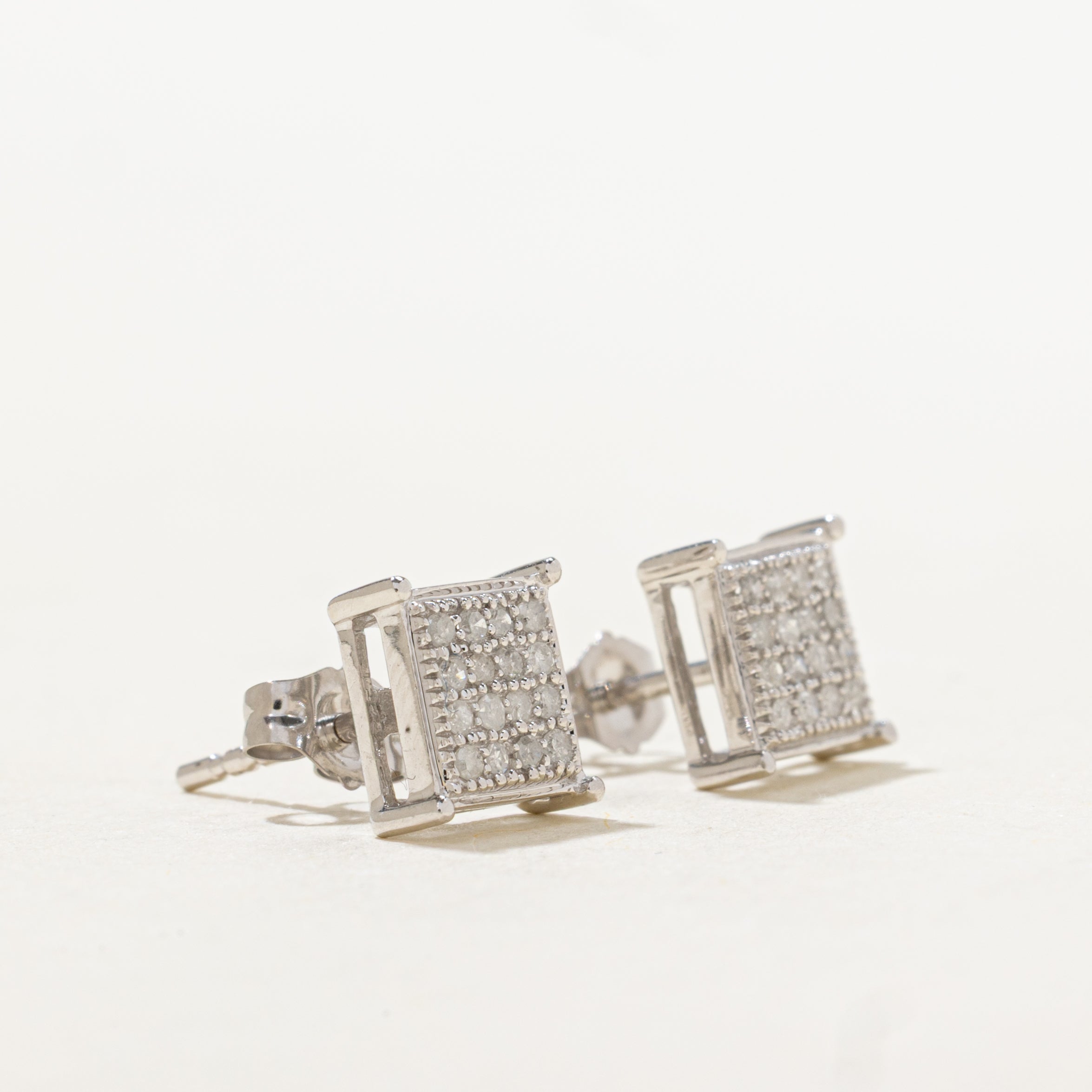 10k Diamond Square Grid Stud Earrings