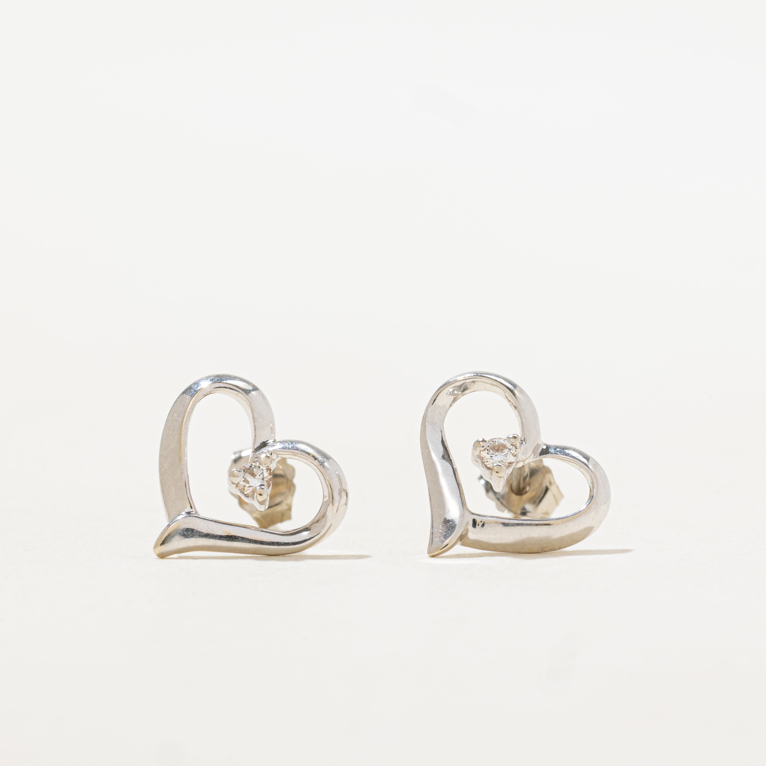 14k Diamond Open Heart Stud Earrings