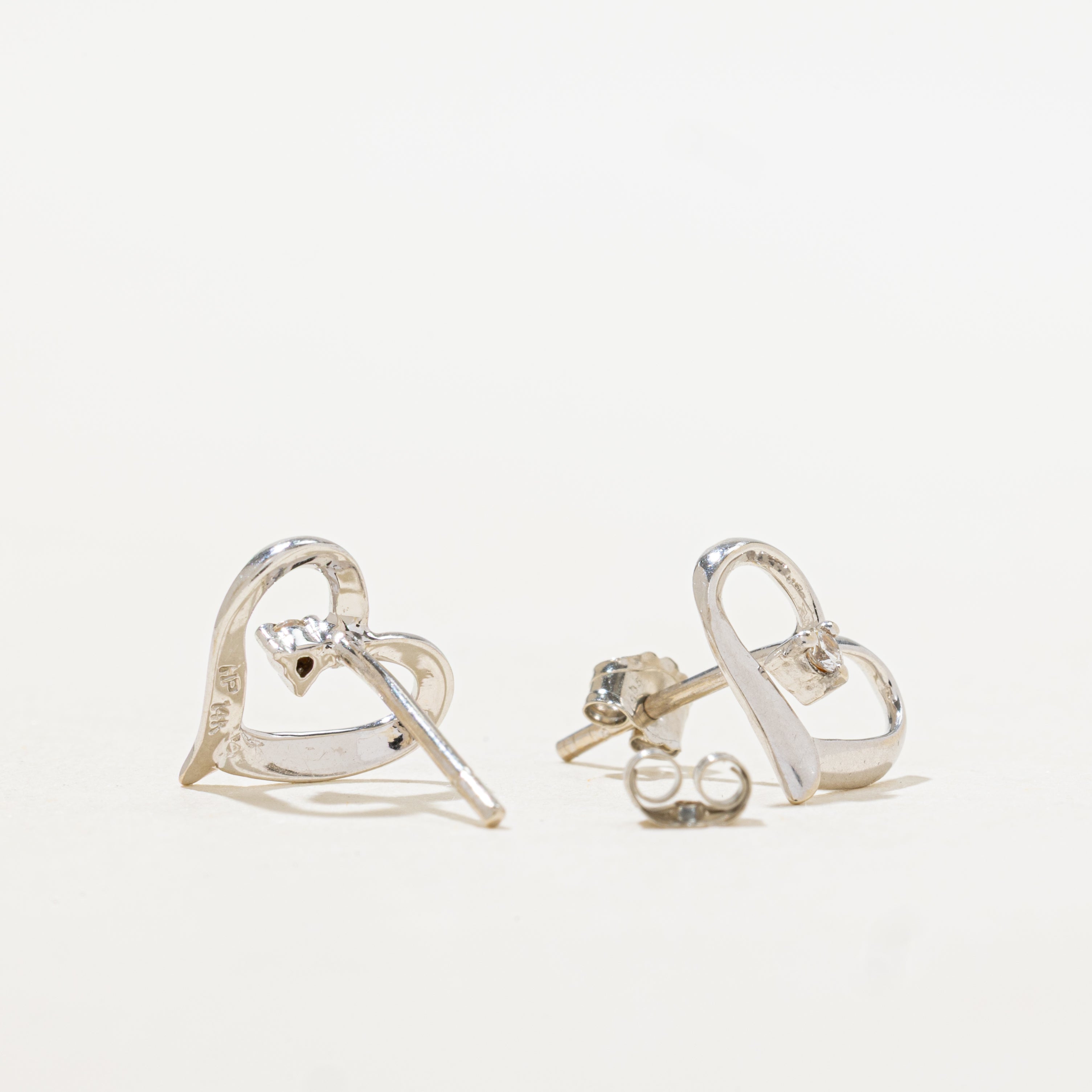 14k Diamond Open Heart Stud Earrings