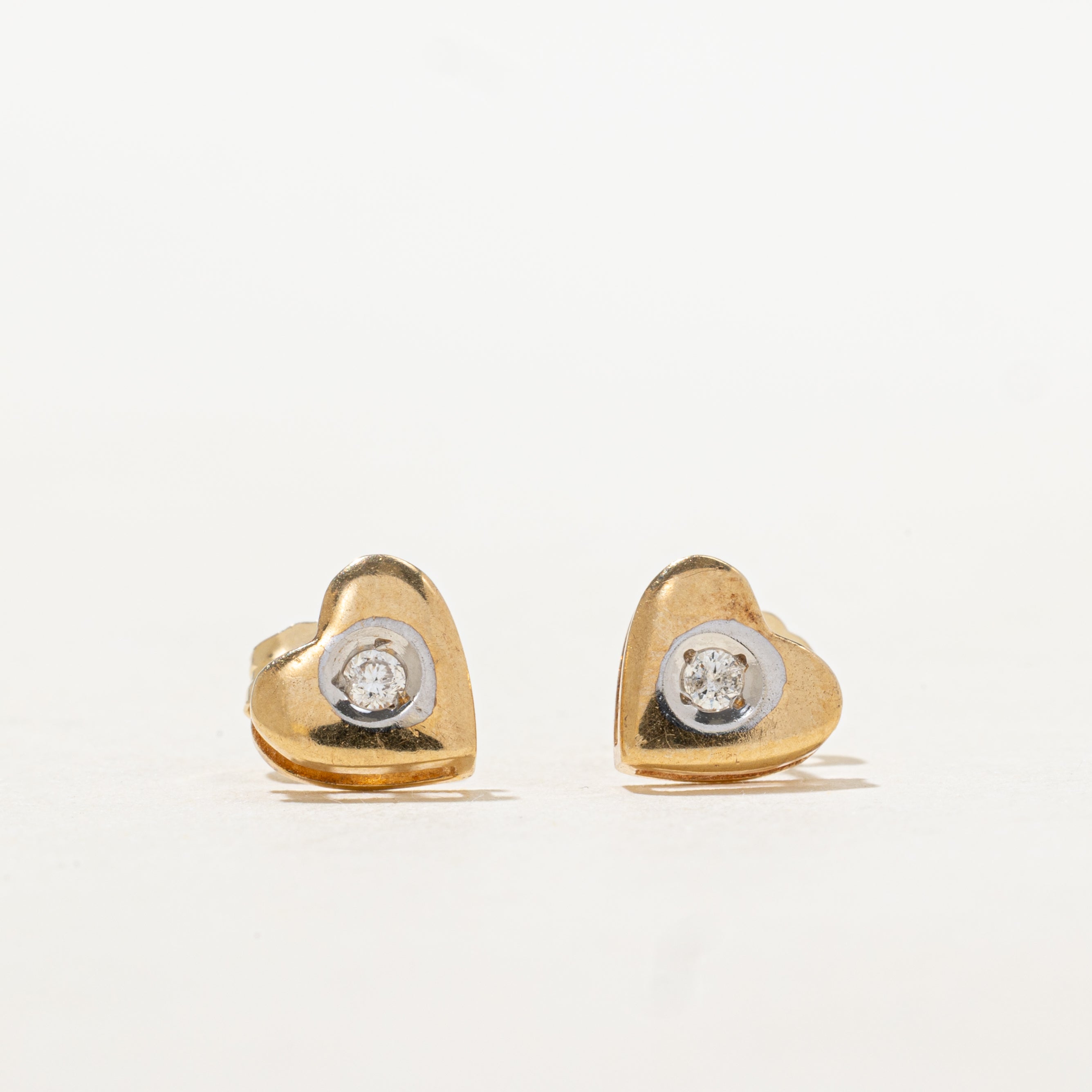 14k Diamond Heart Stud Earrings