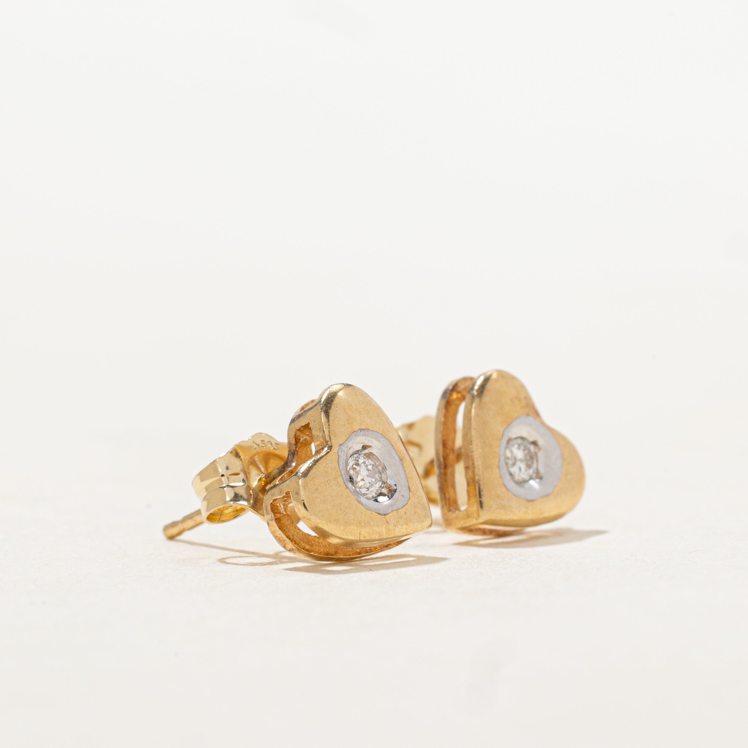 14k Diamond Heart Stud Earrings
