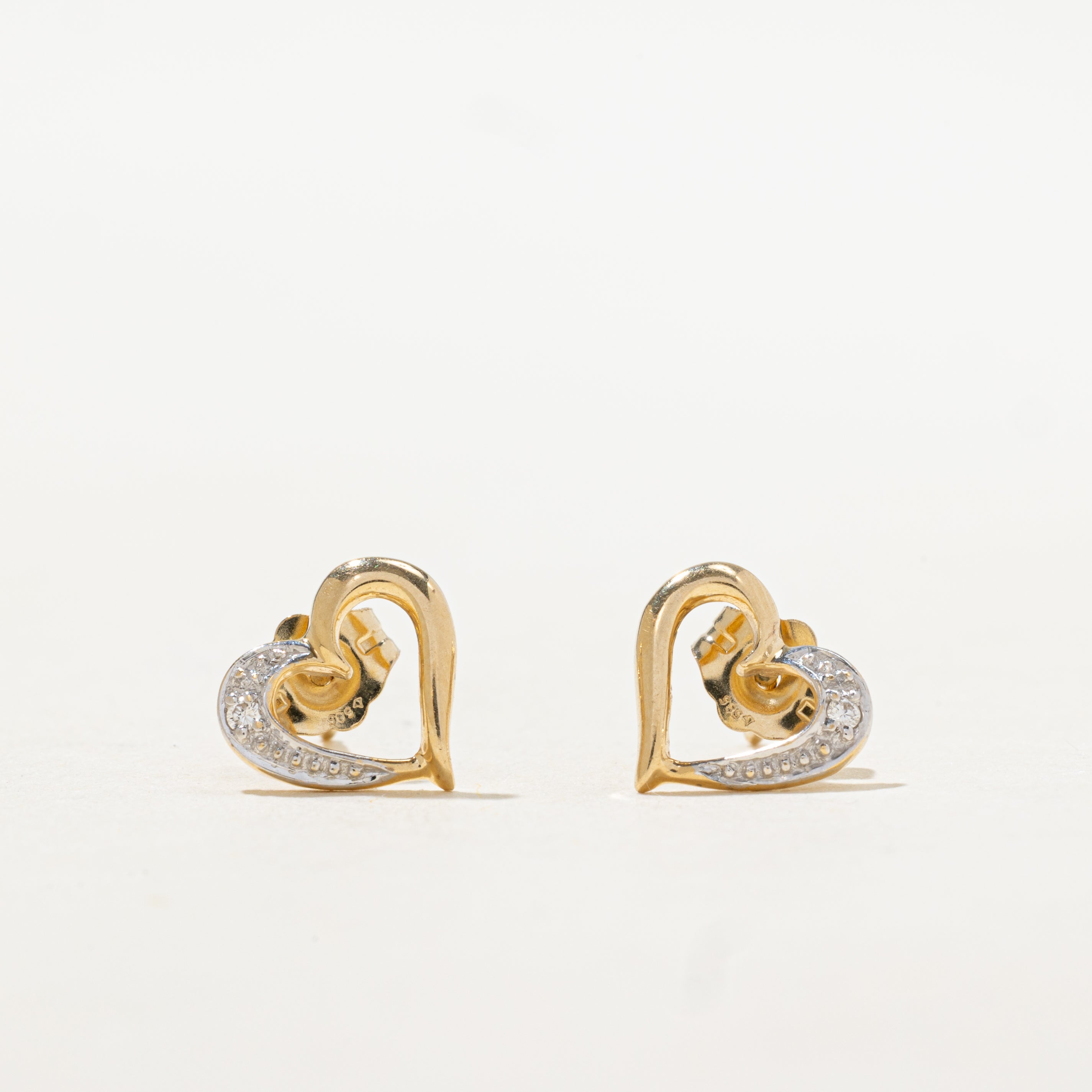 14k Diamond Open Heart Stud Earrings