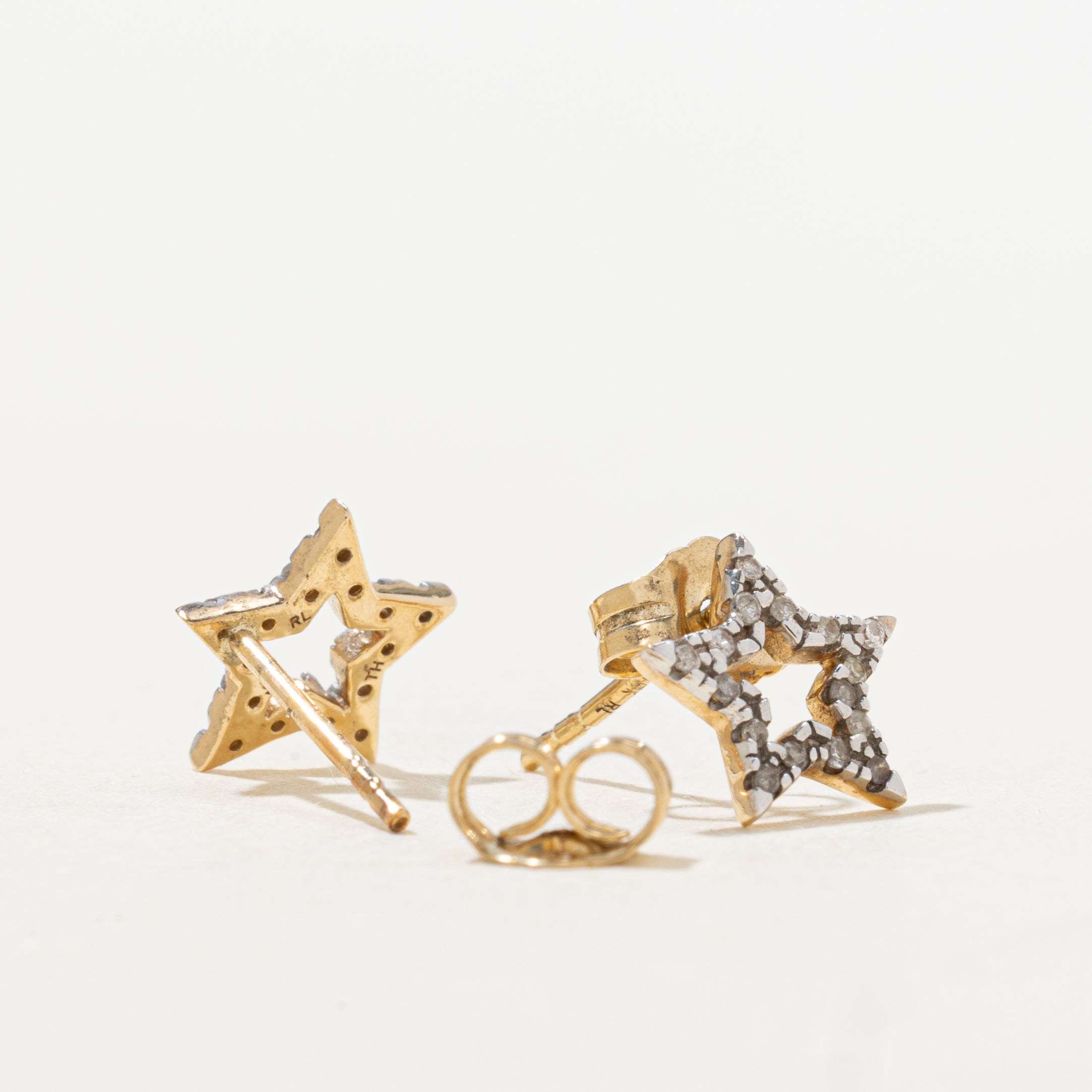 10k Diamond Open Star Stud Earrings