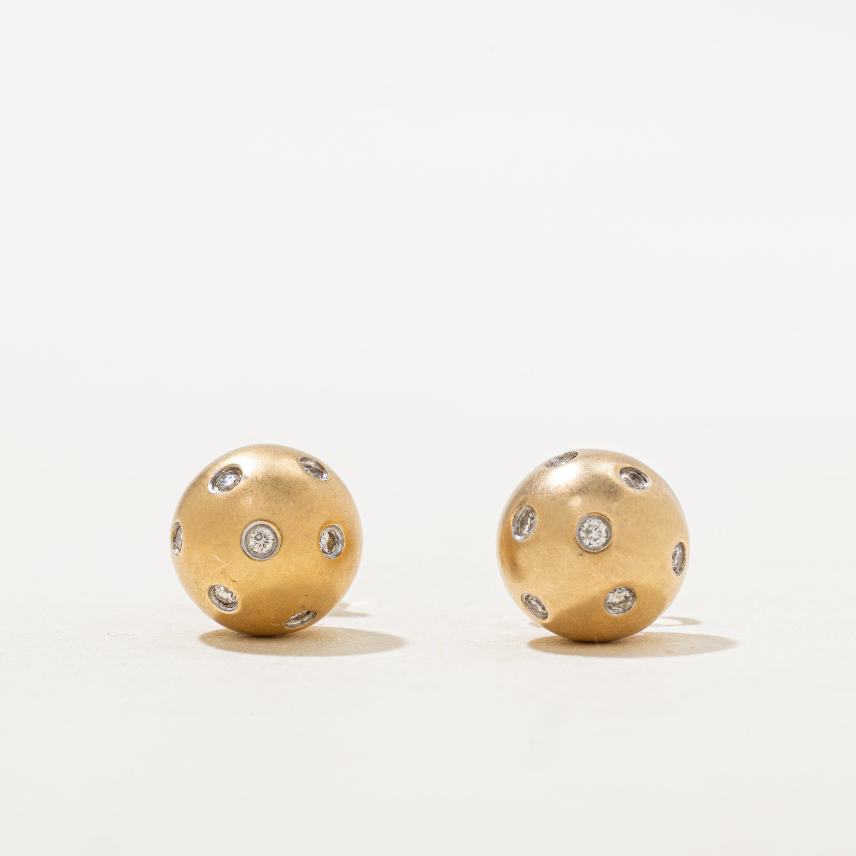 14k Flush Set Diamond Sphere Stud Earrings