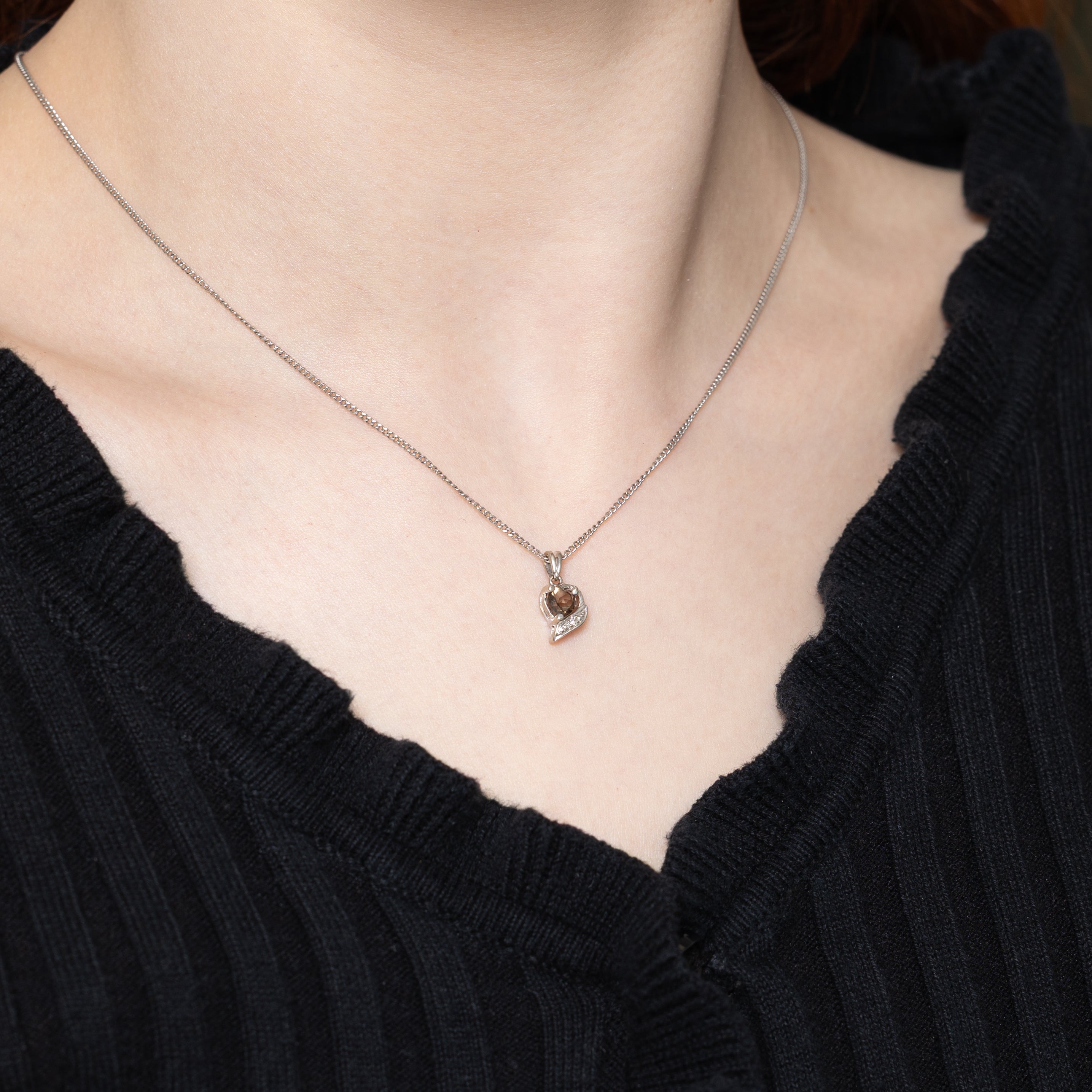 10k Heart Cut Smoky Quartz & Diamond Pendant