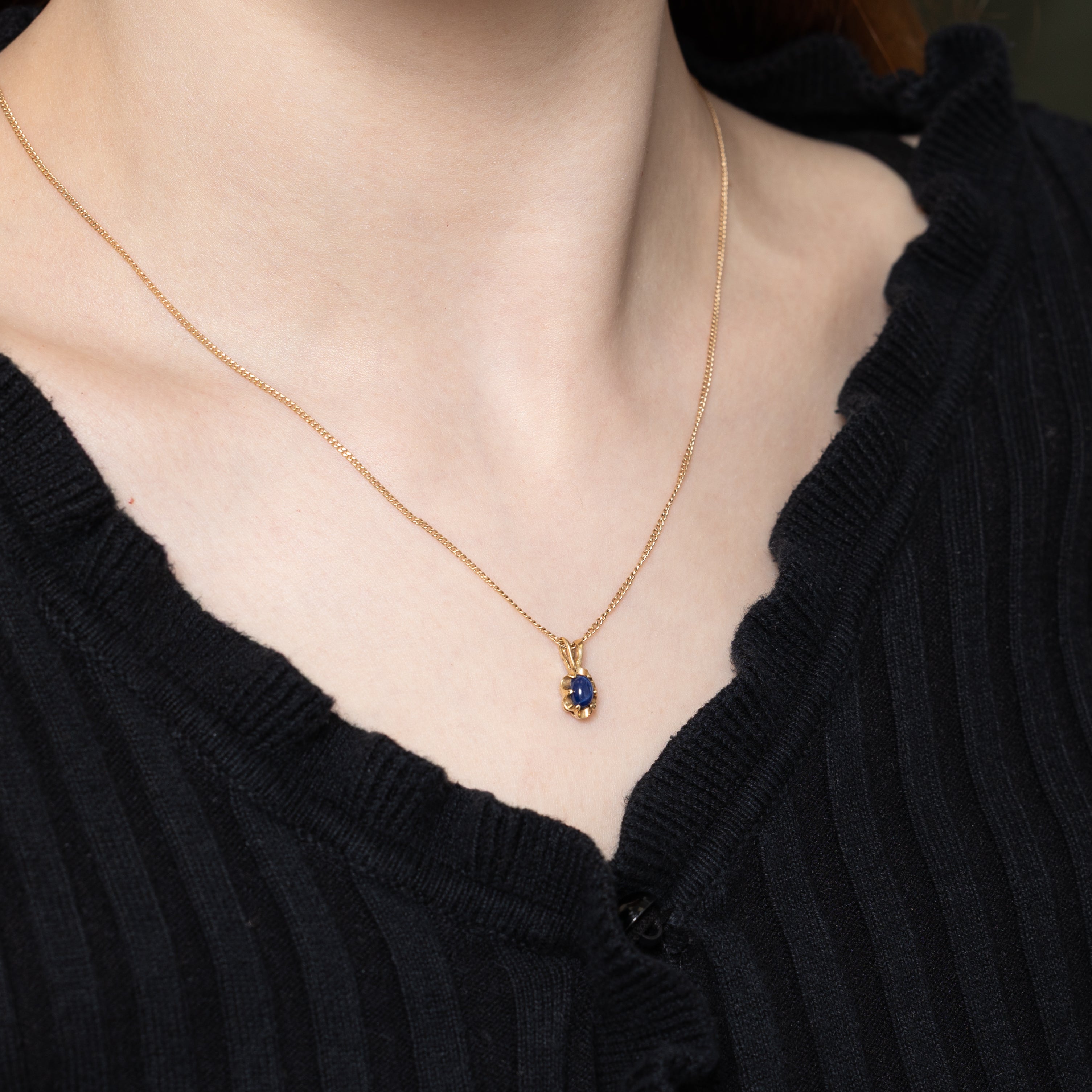 14k Belcher Set Synthetic Sapphire Pendant | 0.36ct
