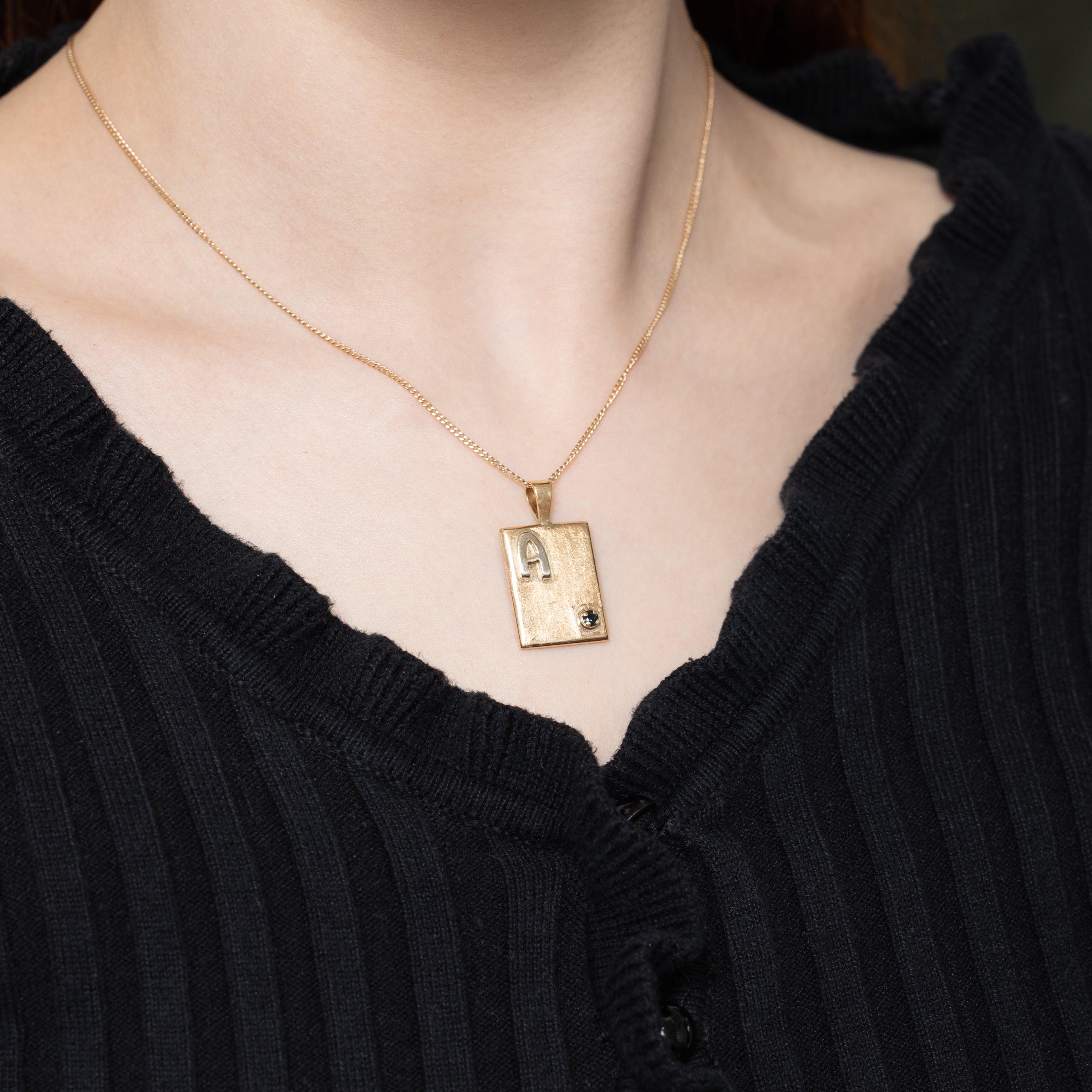 10k Sapphire "A" Initialized Sheet Pendant | 0.09ct