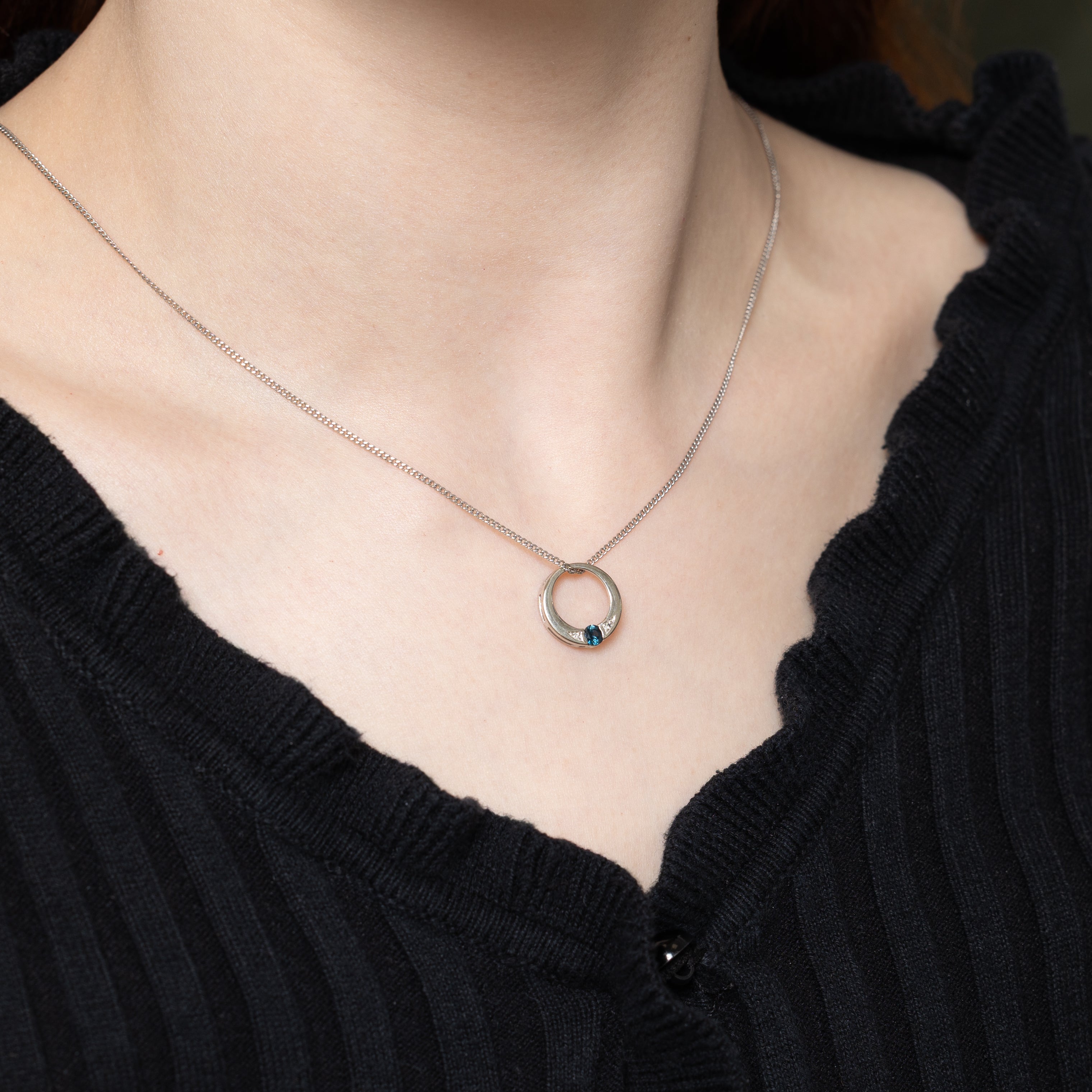 10k Sapphire & Diamond Circle Pendant