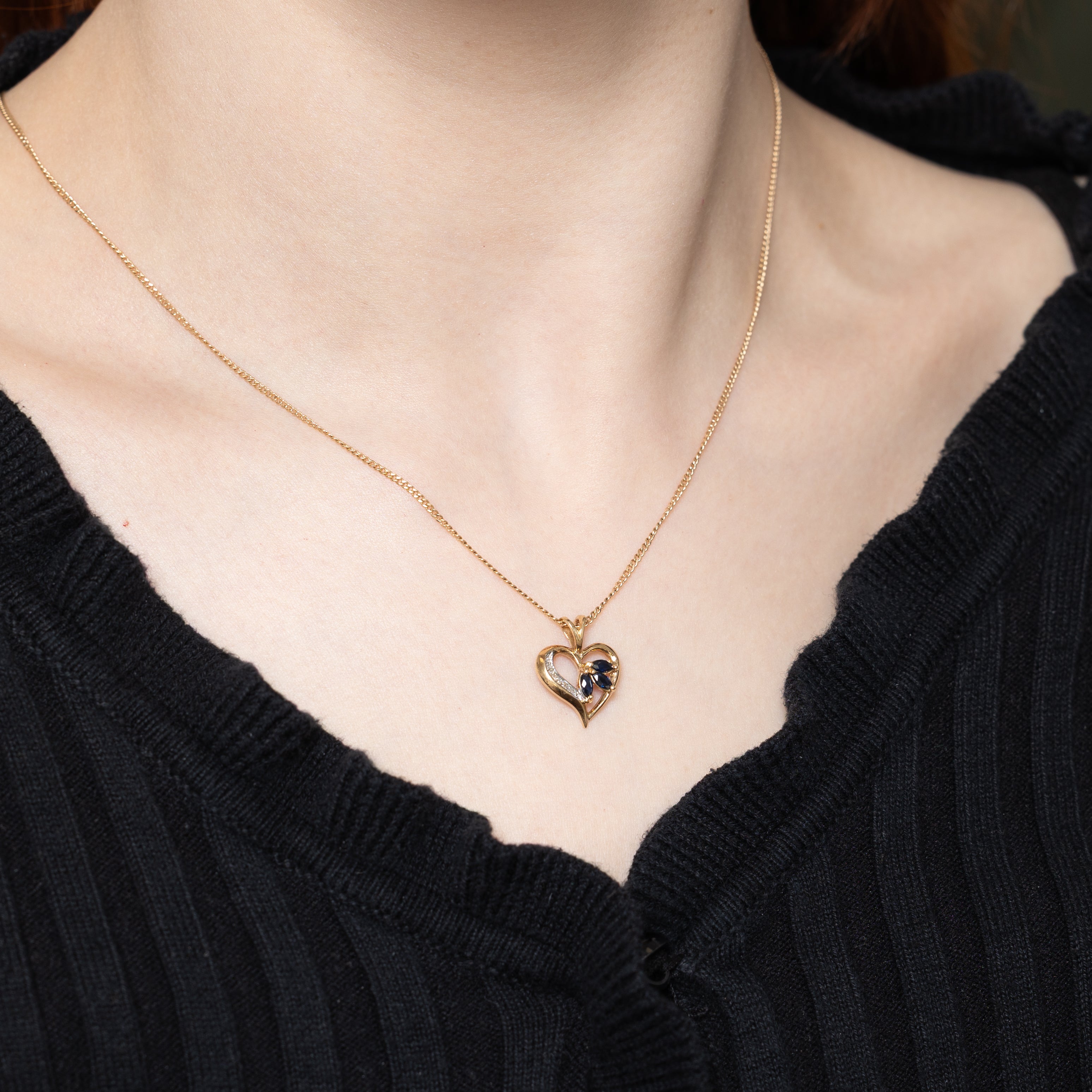 10k Sapphire & Diamond Heart Pendant