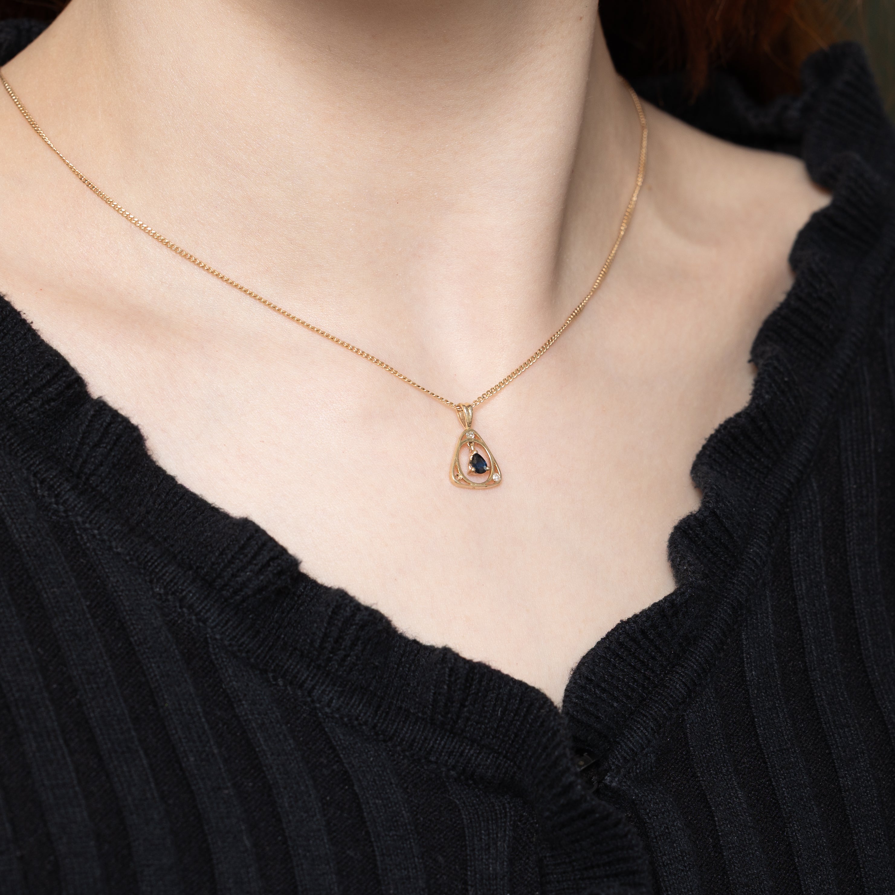 10k Sapphire & Diamond Soft Triangle Pendant