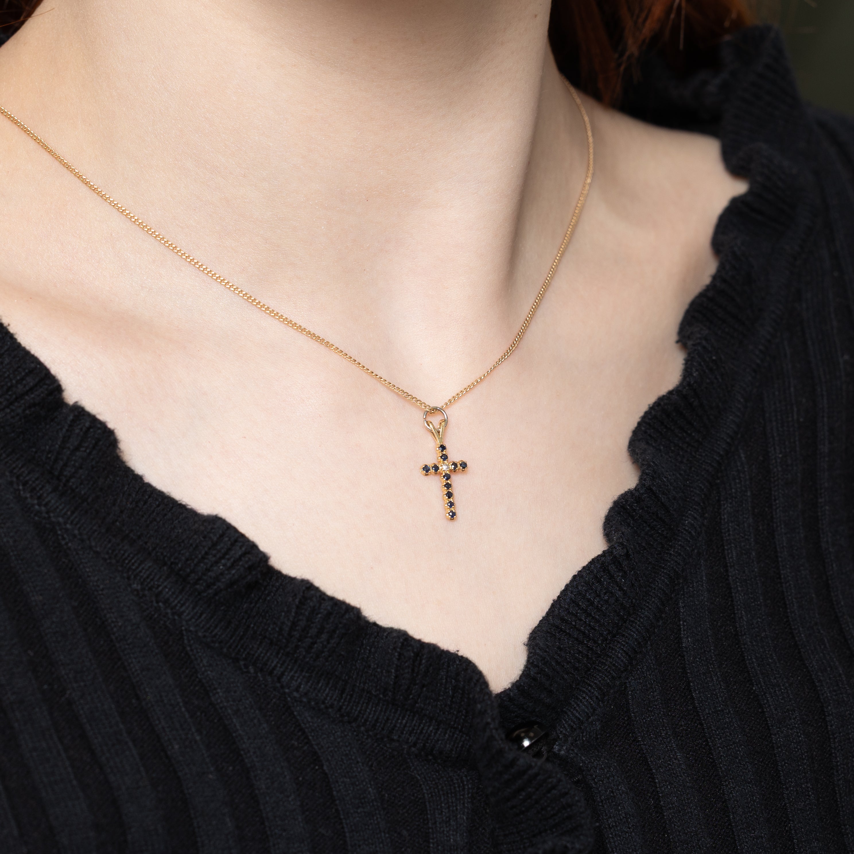14k Sapphire & Diamond Cross Pendant