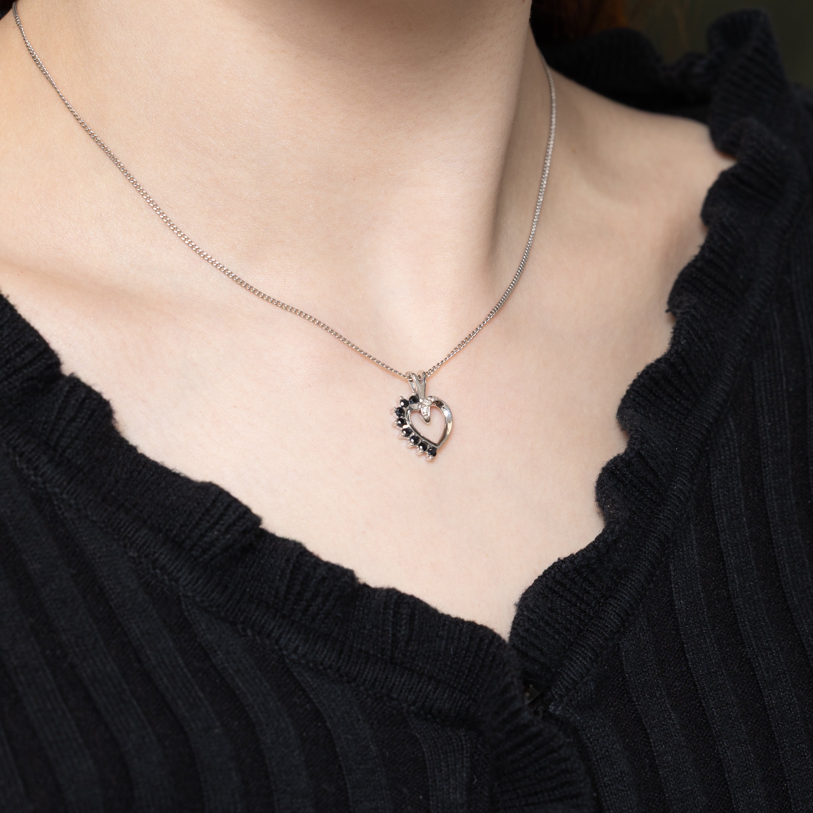 10k Sapphire & Diamond Heart Pendant