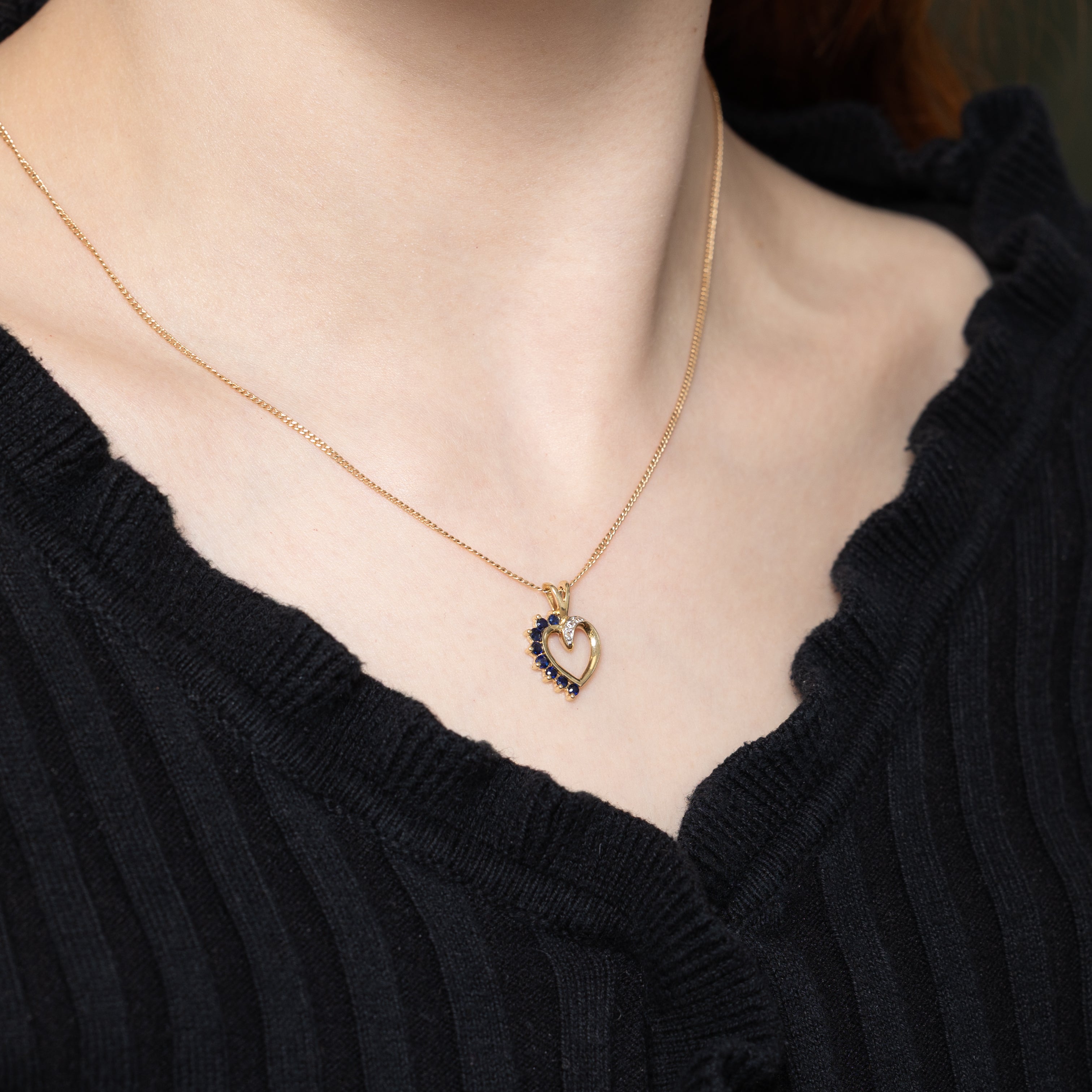 10k Sapphire & Diamond Heart Pendant