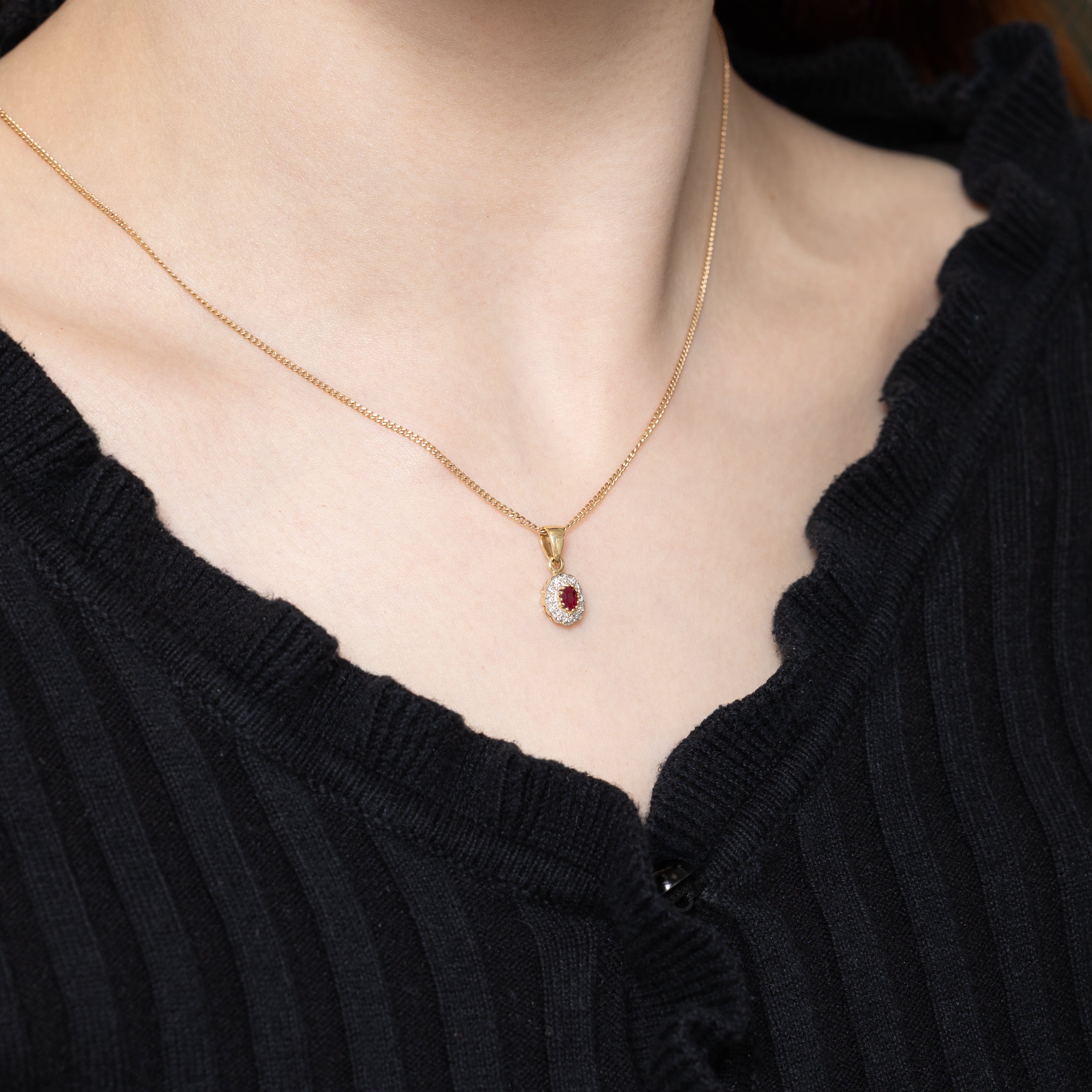 18k Ruby & Diamond Halo Pendant