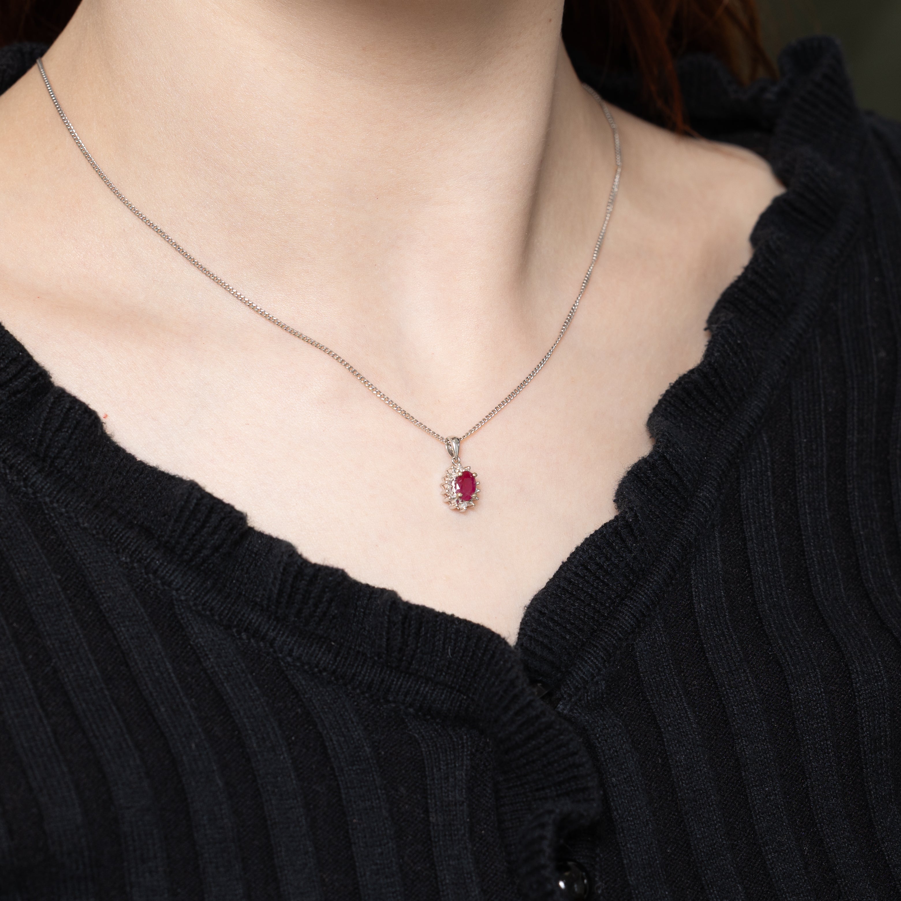 14k Ruby & Diamond Halo Pendant