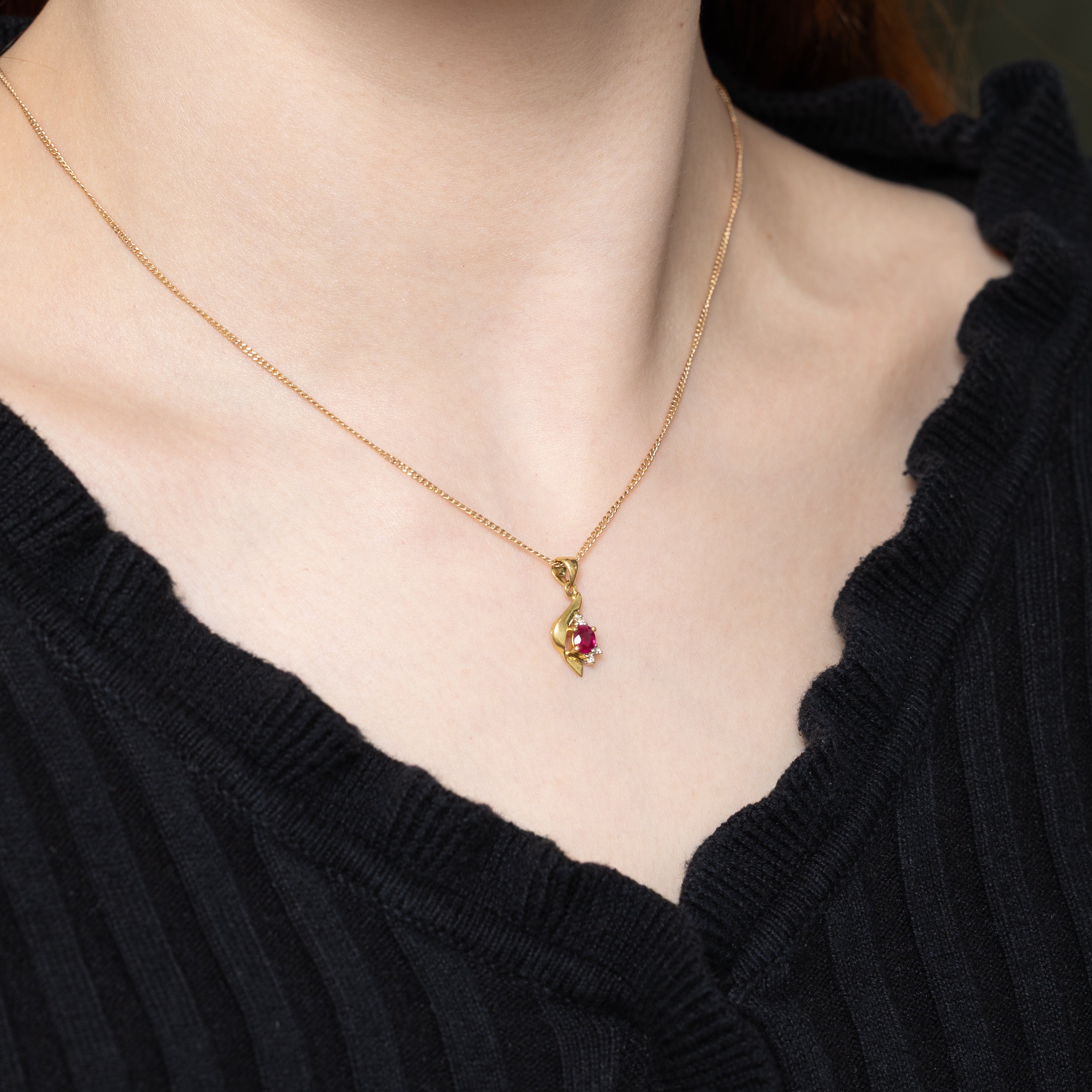 18k Ruby & Diamond Swirl Pendant