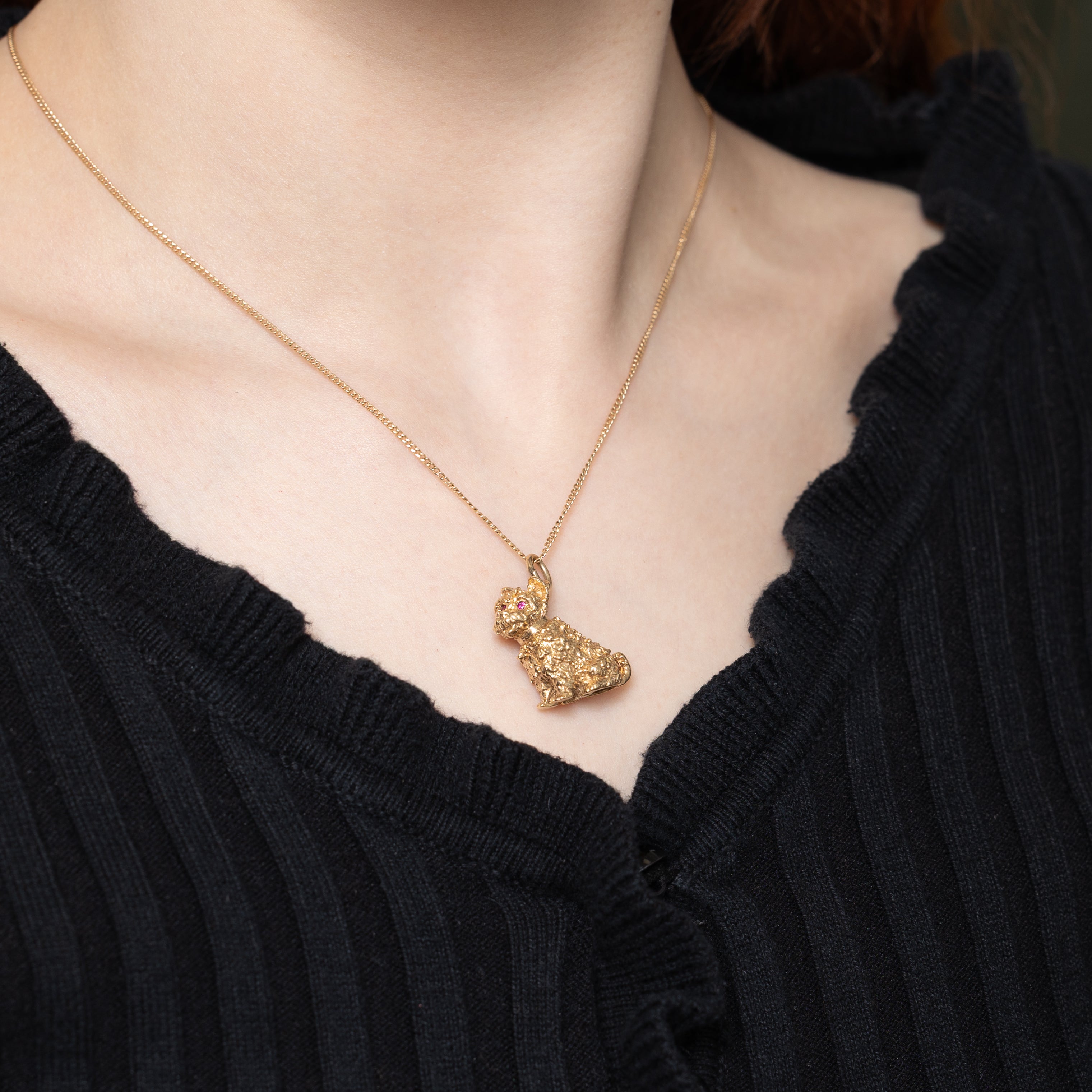 10k Ruby Textured Dog Charm | 0.006ctw